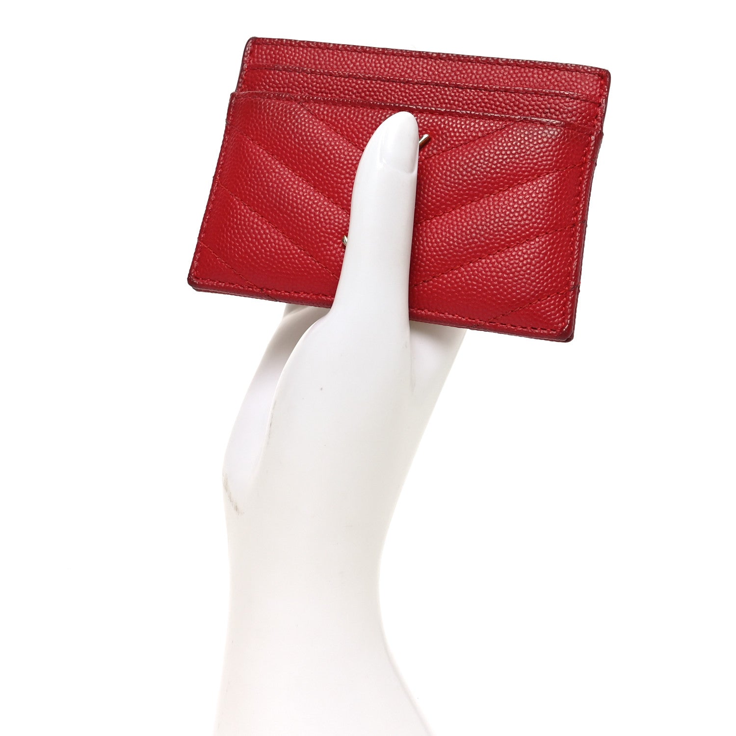 Saint Laurent Grain De Poudre Matelasse Chevron Monogram Credit Card Case New Red 2 of 10