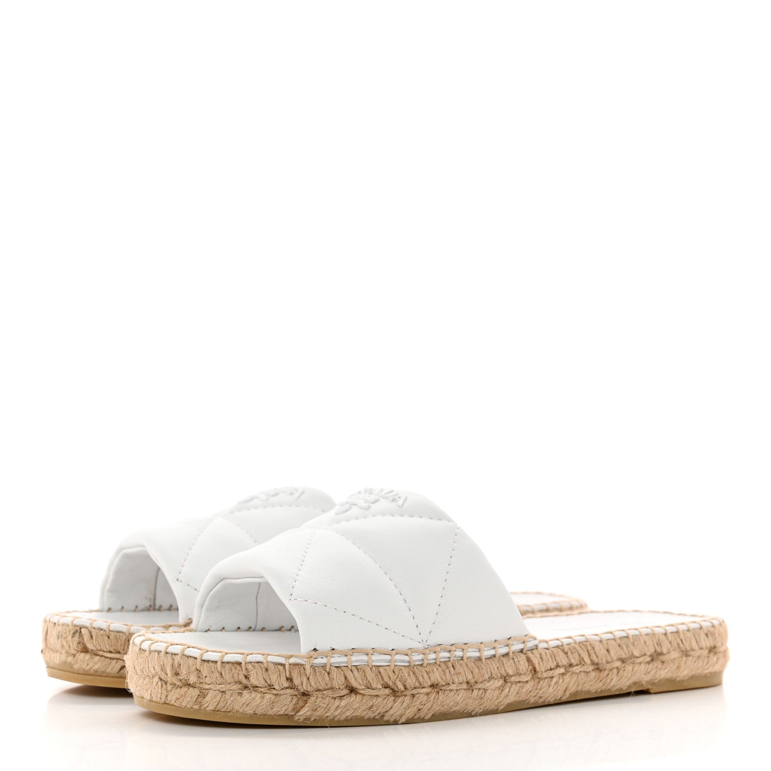 Prada Nappa Logo Quilted Espadrille 20mm Slide Sandals 38 Bianco 3 of 13
