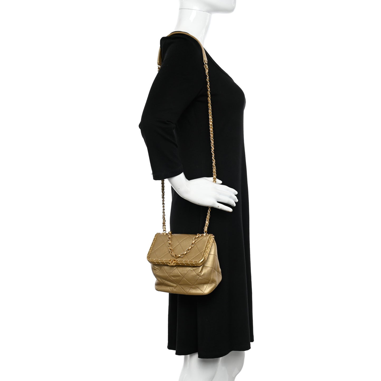Metallic Lambskin Quilted My Crush Bag Gold