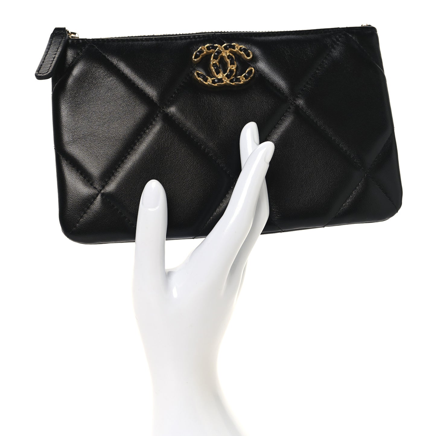 Lambskin Quilted Small Chanel 19 Pouch Black