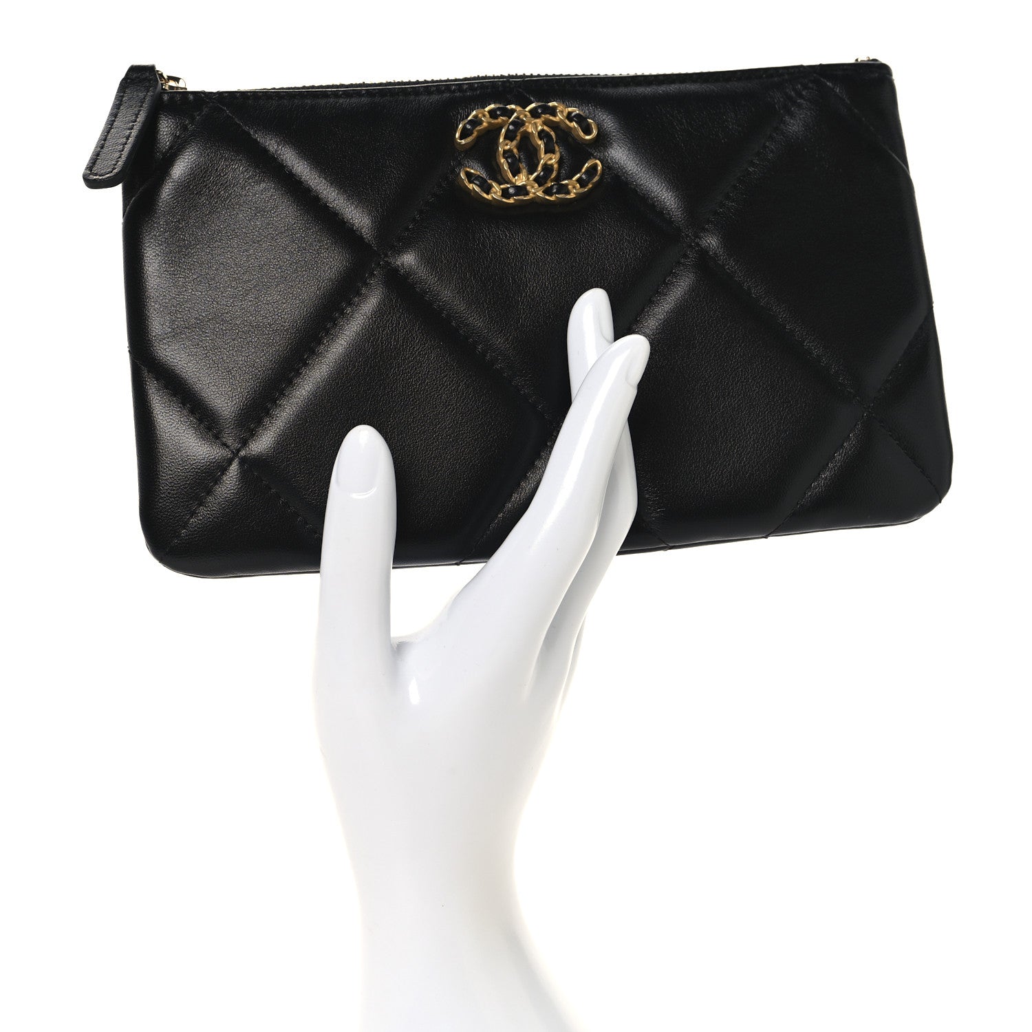 Chanel Lambskin Quilted Small Chanel 19 Pouch Black 2 of 8