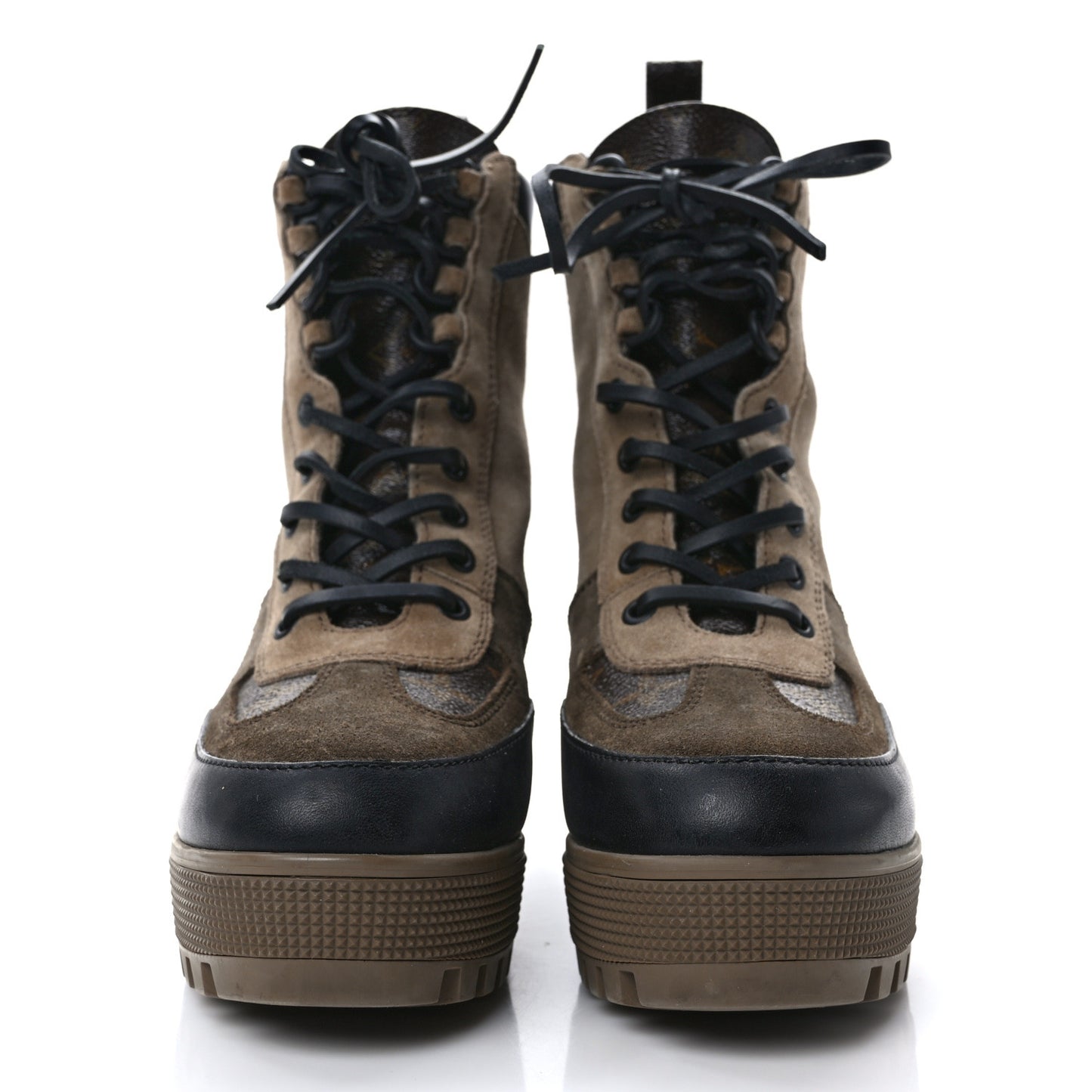 Suede Calfskin Monogram Laureate Platform Desert Boots 37 Taupe