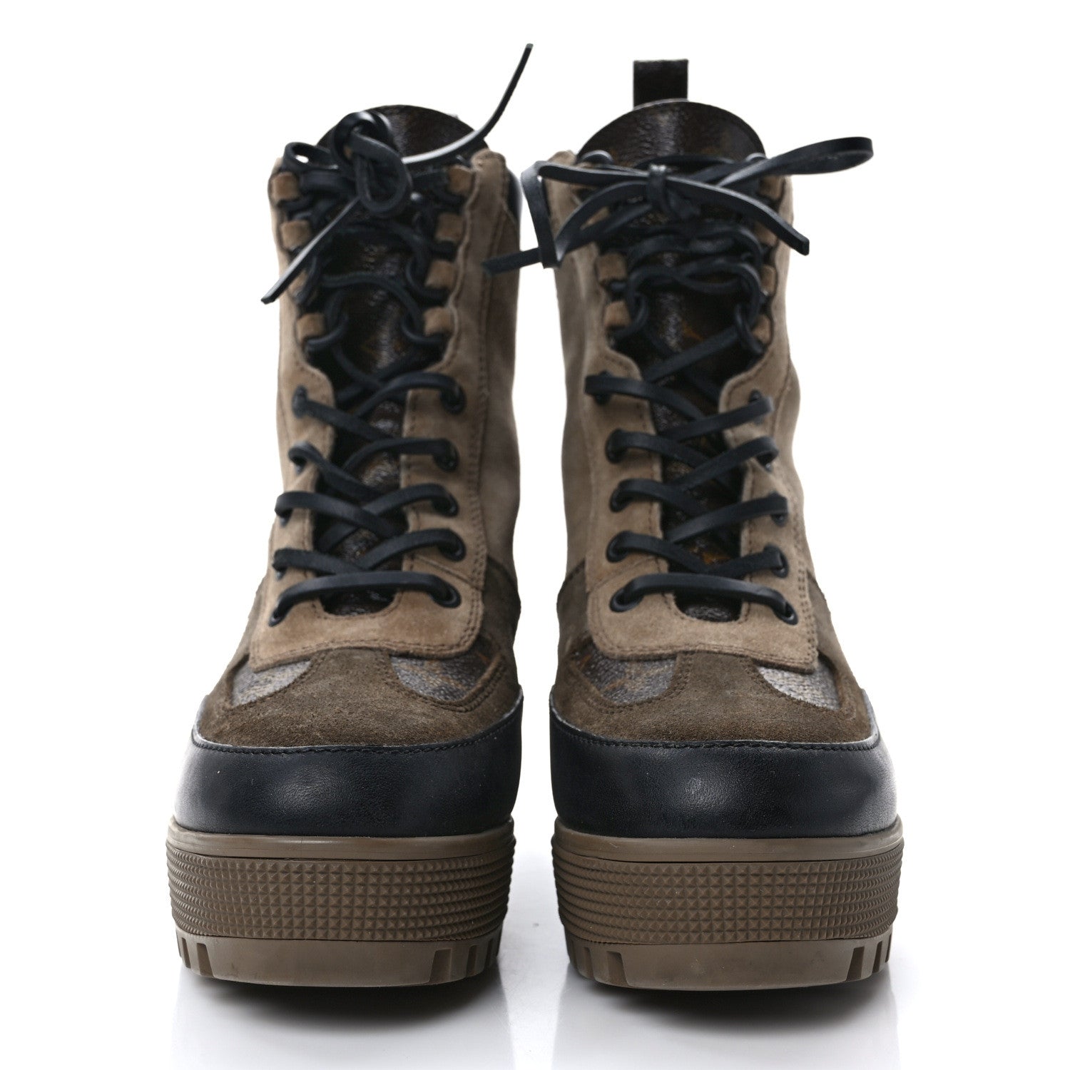Louis Vuitton Suede Calfskin Monogram Laureate Platform Desert Boots 37 Taupe 2 of 9