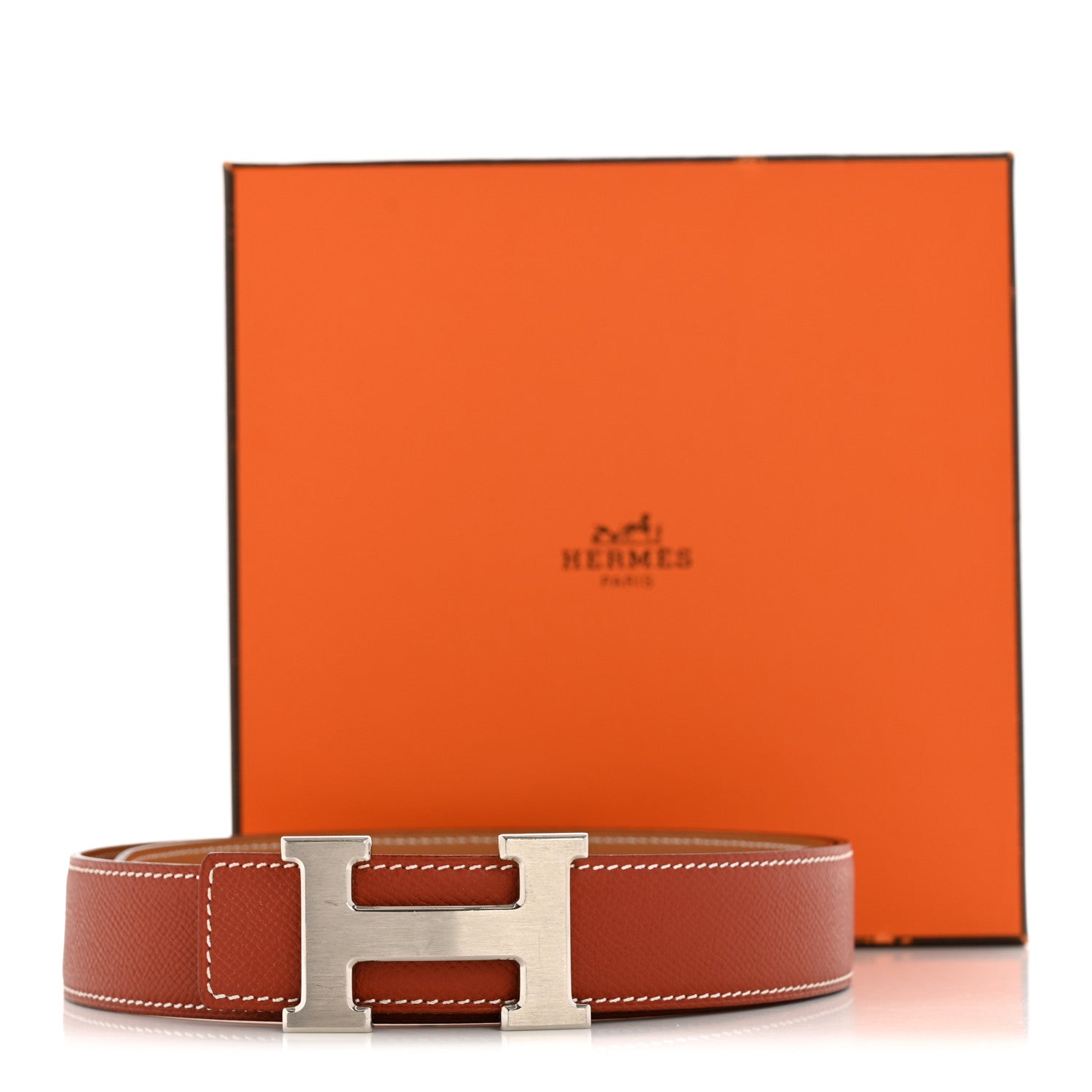 Hermes Epsom Tadelakt 32mm H Belt  85 Brique Gold 8 of 8