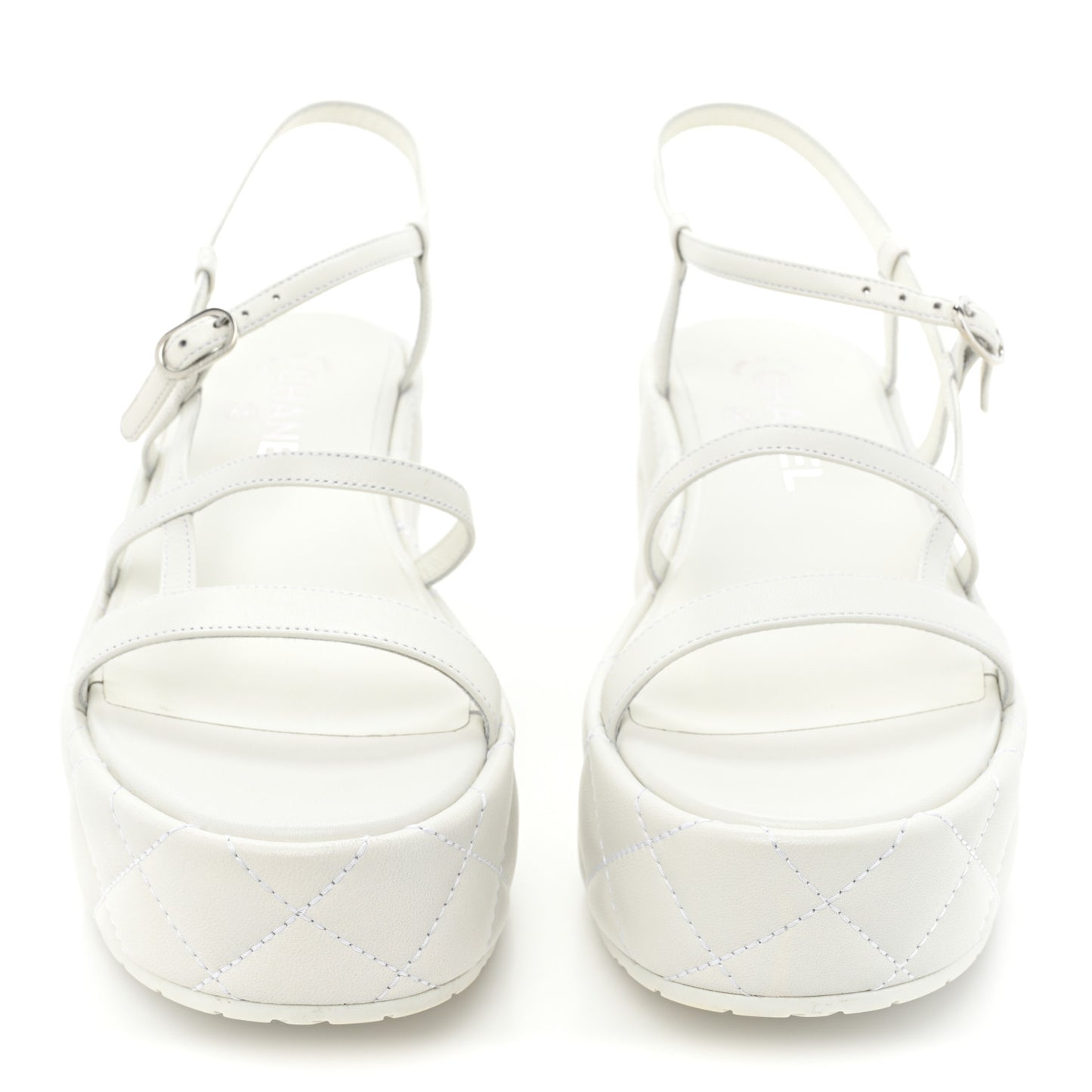 Calfskin Quilted Wedge Logo Sandals 36 White