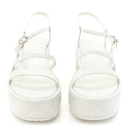 Chanel Calfskin Quilted Wedge Logo Sandals 36 White 2 of 12