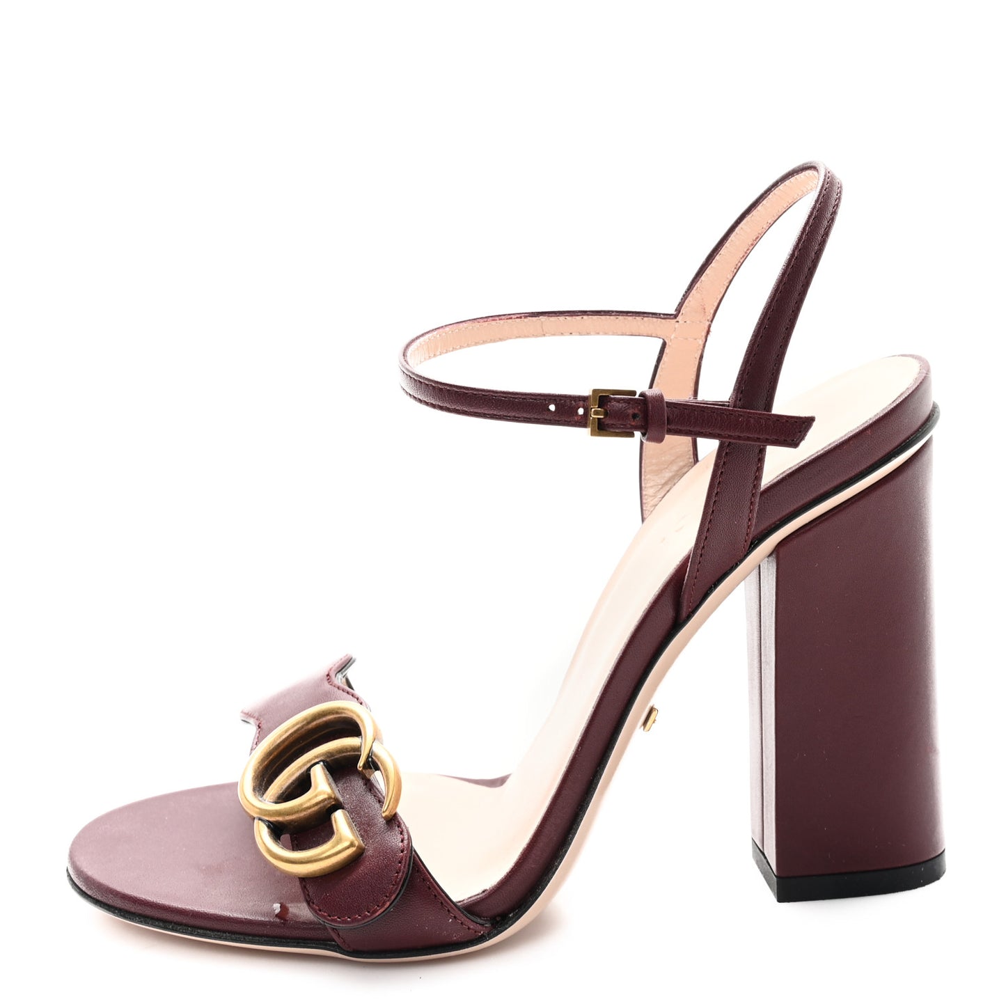 Lifford Calfskin GG Marmont Ankle Wrap 105mm Sandals 35 Vintage Bordeaux