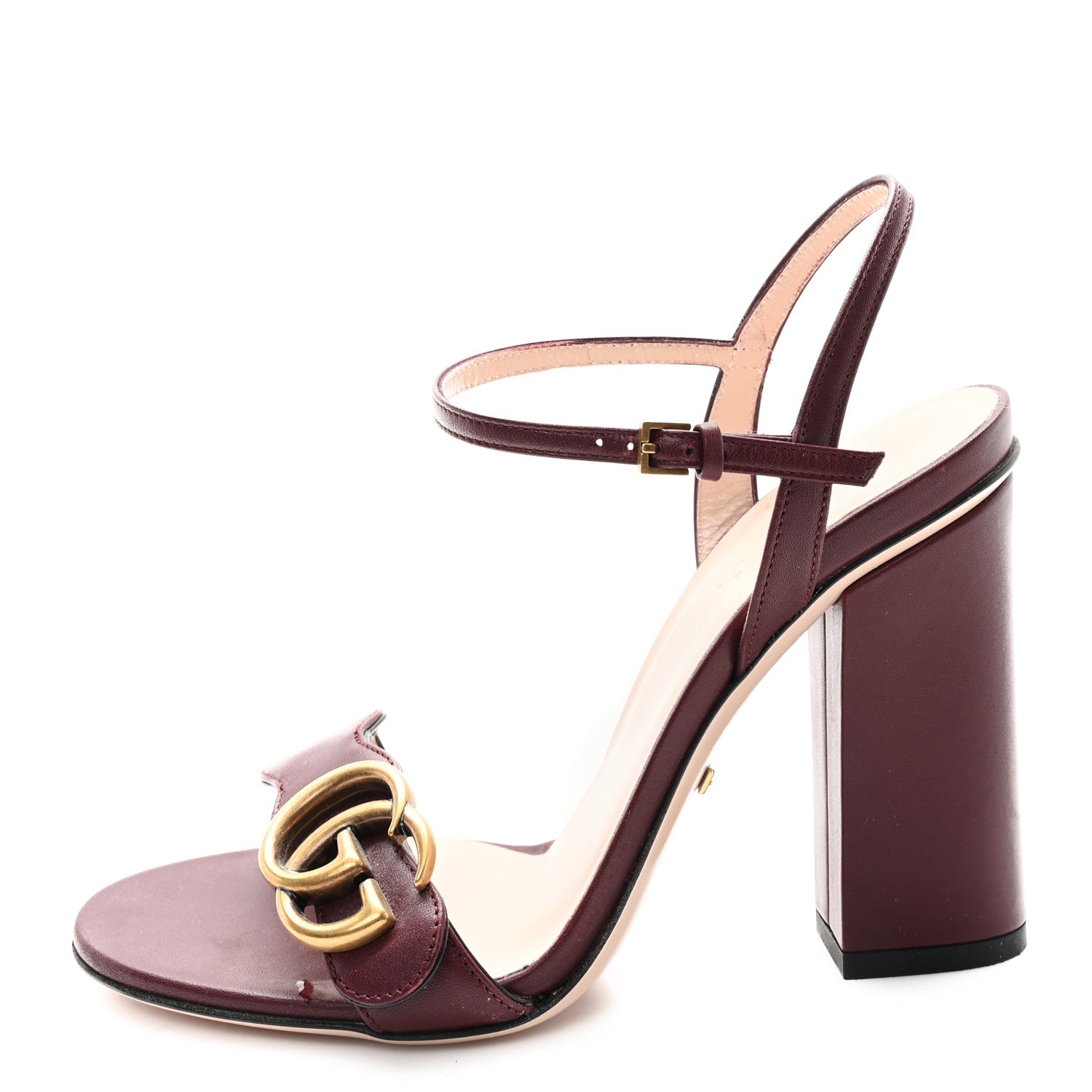 Gucci Lifford Calfskin GG Marmont Ankle Wrap 105mm Sandals 35 Vintage Bordeaux 1 of 10