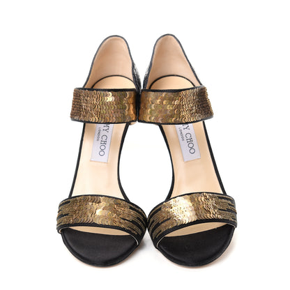 Jimmy Choo Sequins Elaphe Degrade Tallow Ankle Heels 38.5 Black Gold 5 of 10