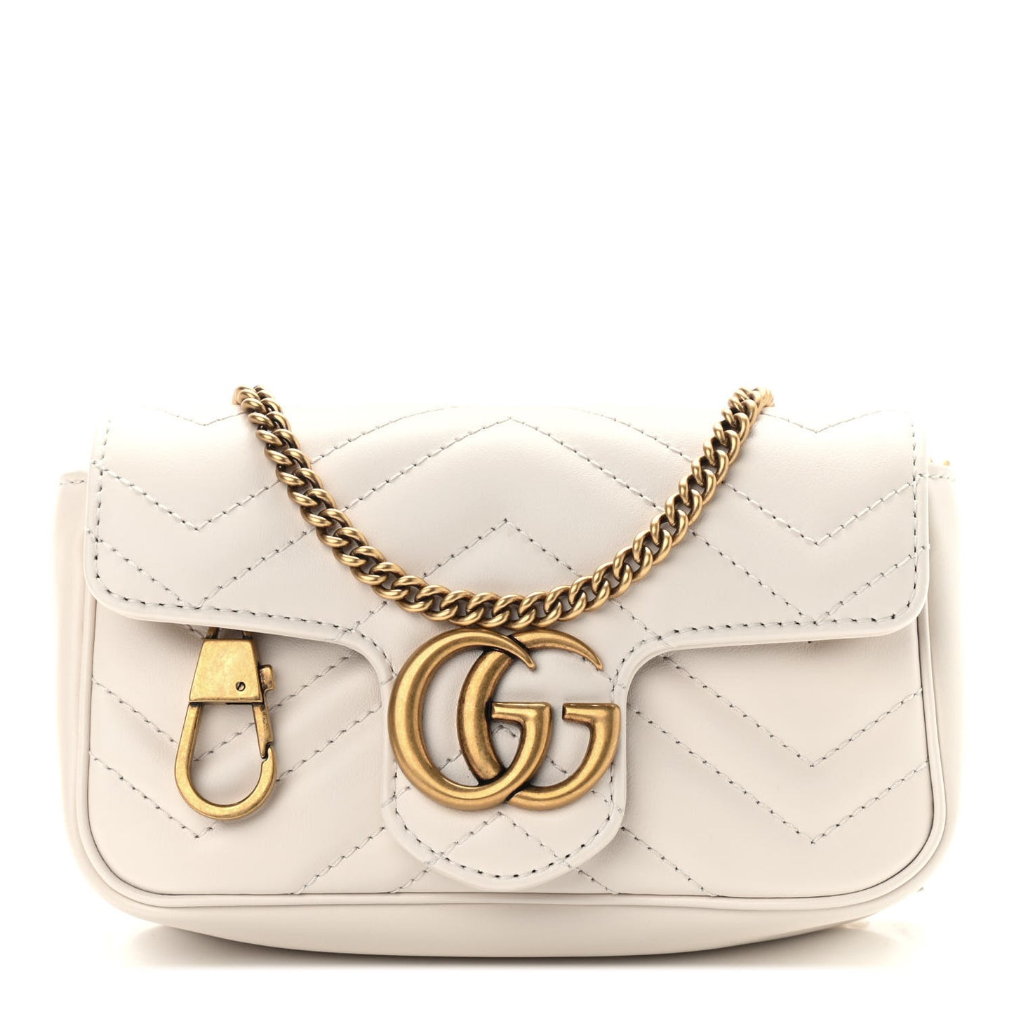 Calfskin Matelasse Super Mini GG Marmont Shoulder Bag White