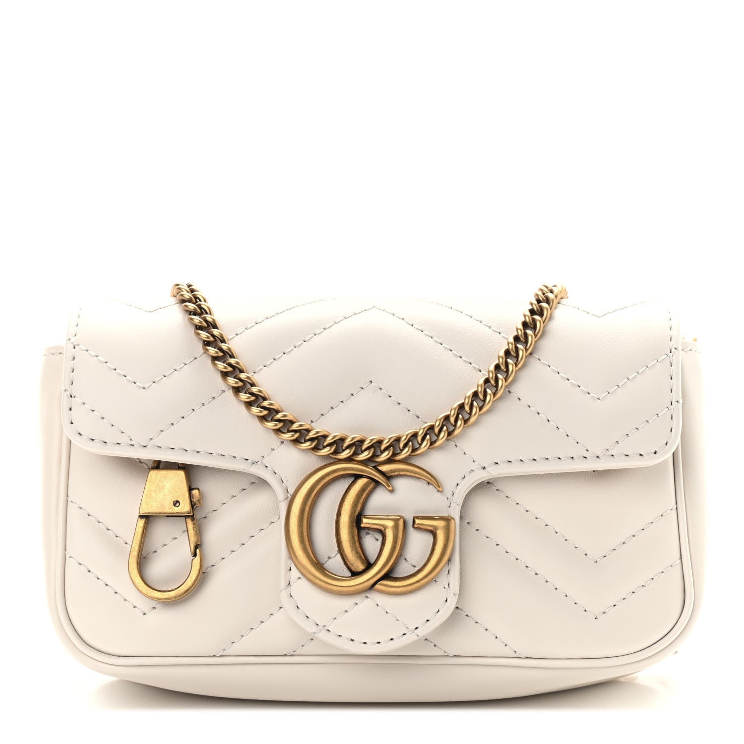 Gucci Calfskin Matelasse Super Mini GG Marmont Shoulder Bag White 1 of 9