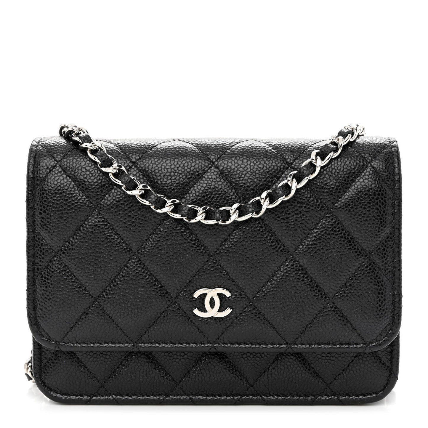 Caviar Quilted Mini Wallet On Chain WOC Black
