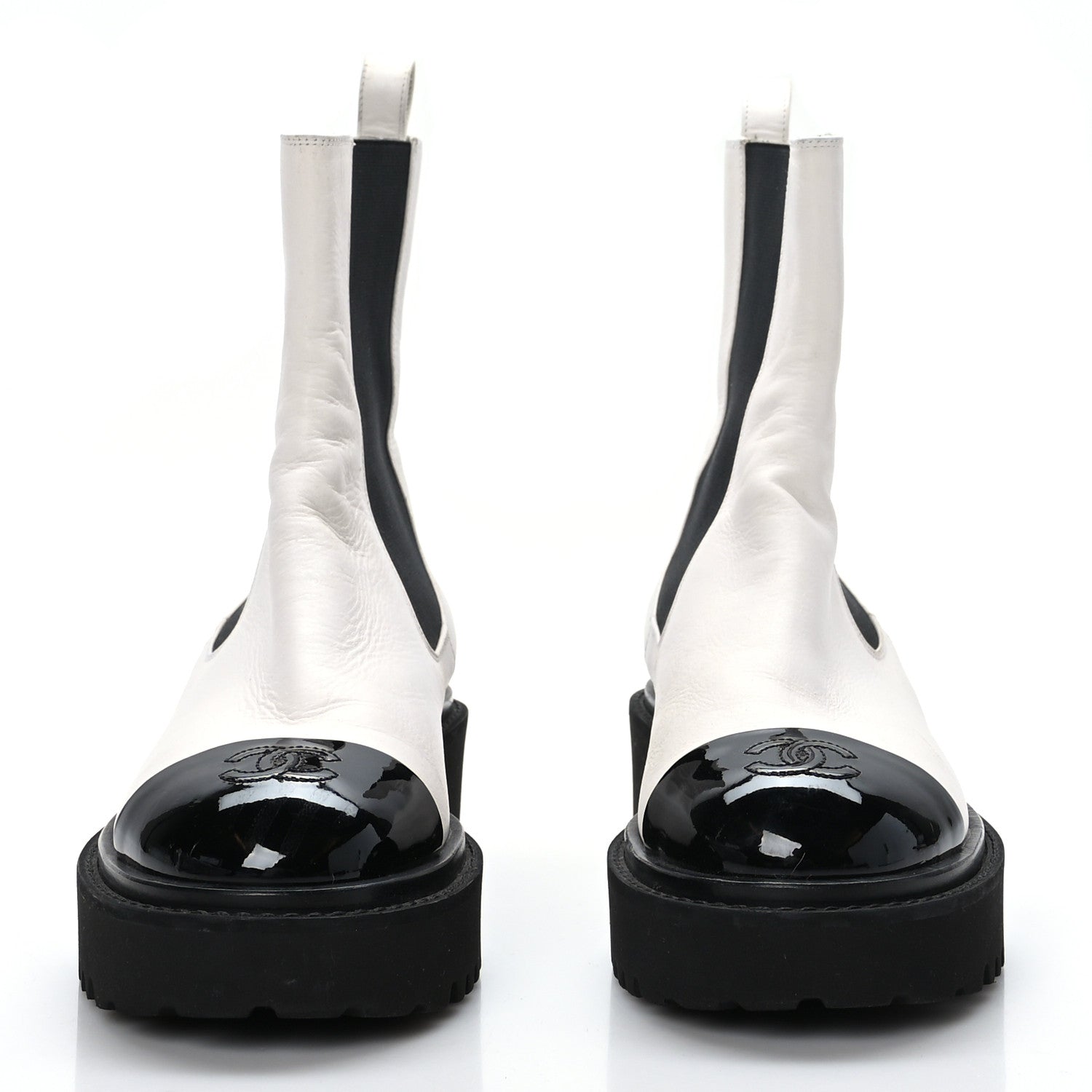 Chanel Patent Calfskin Cap Toe CC Ankle Boots 38.5 White Black 2 of 8