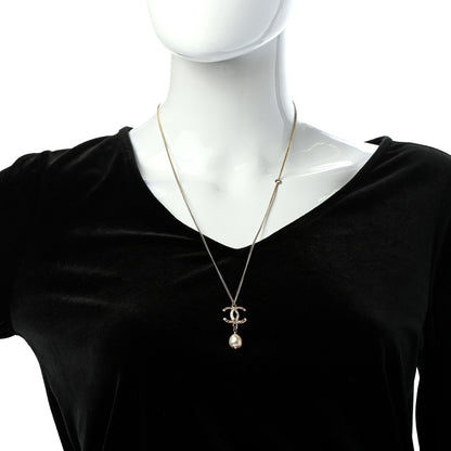 Chanel Crystal CC Pearl Drop Necklace Gold 2 of 5