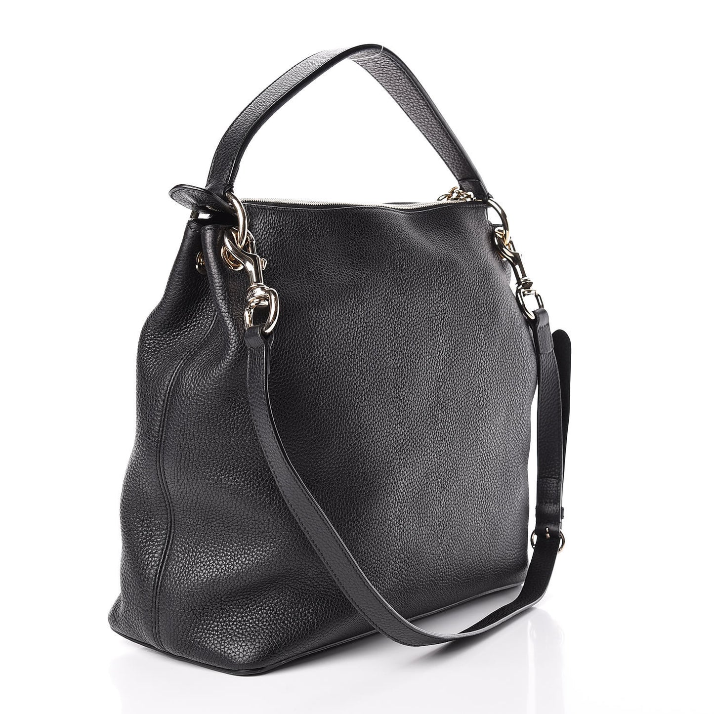 Pebbled Calfskin Large Soho Hobo Black