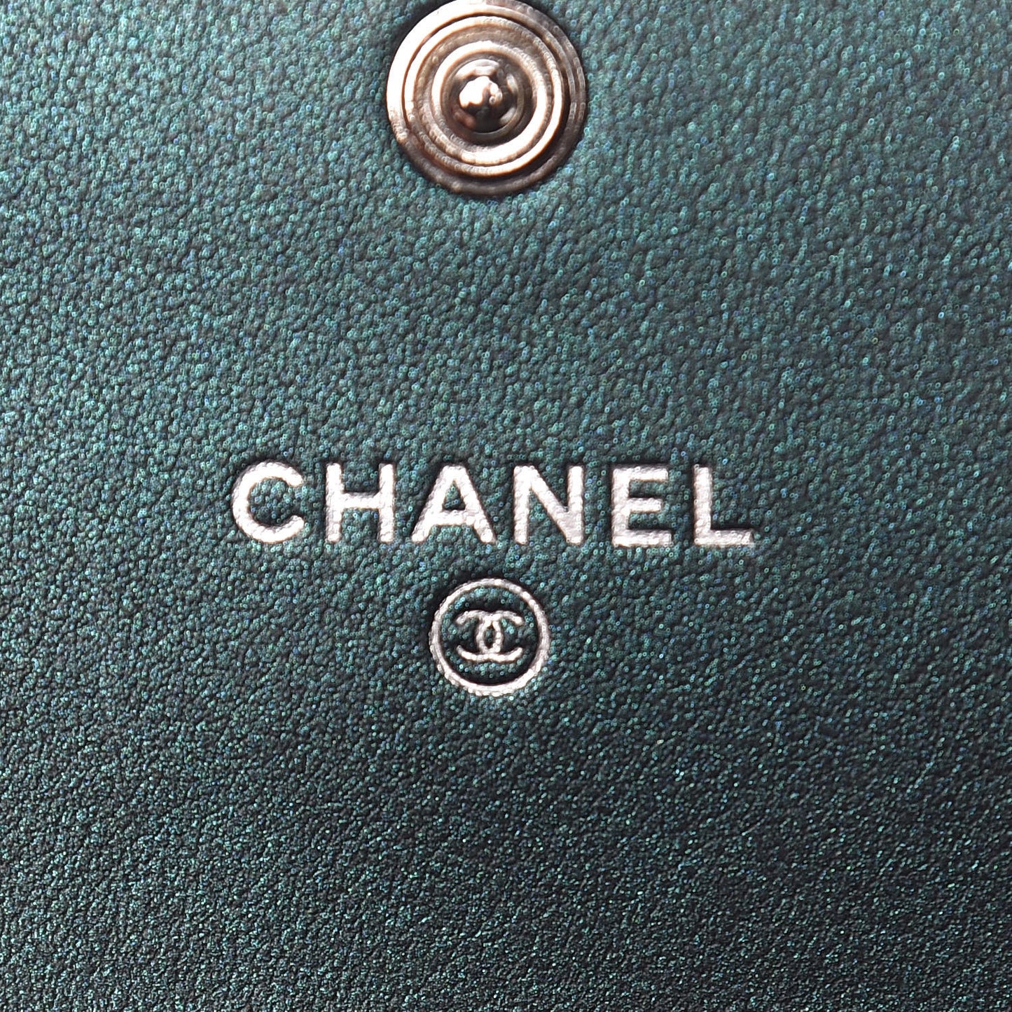 Iridescent Caviar Quilted Medium Filigree Flap Wallet Dark Turquoise
