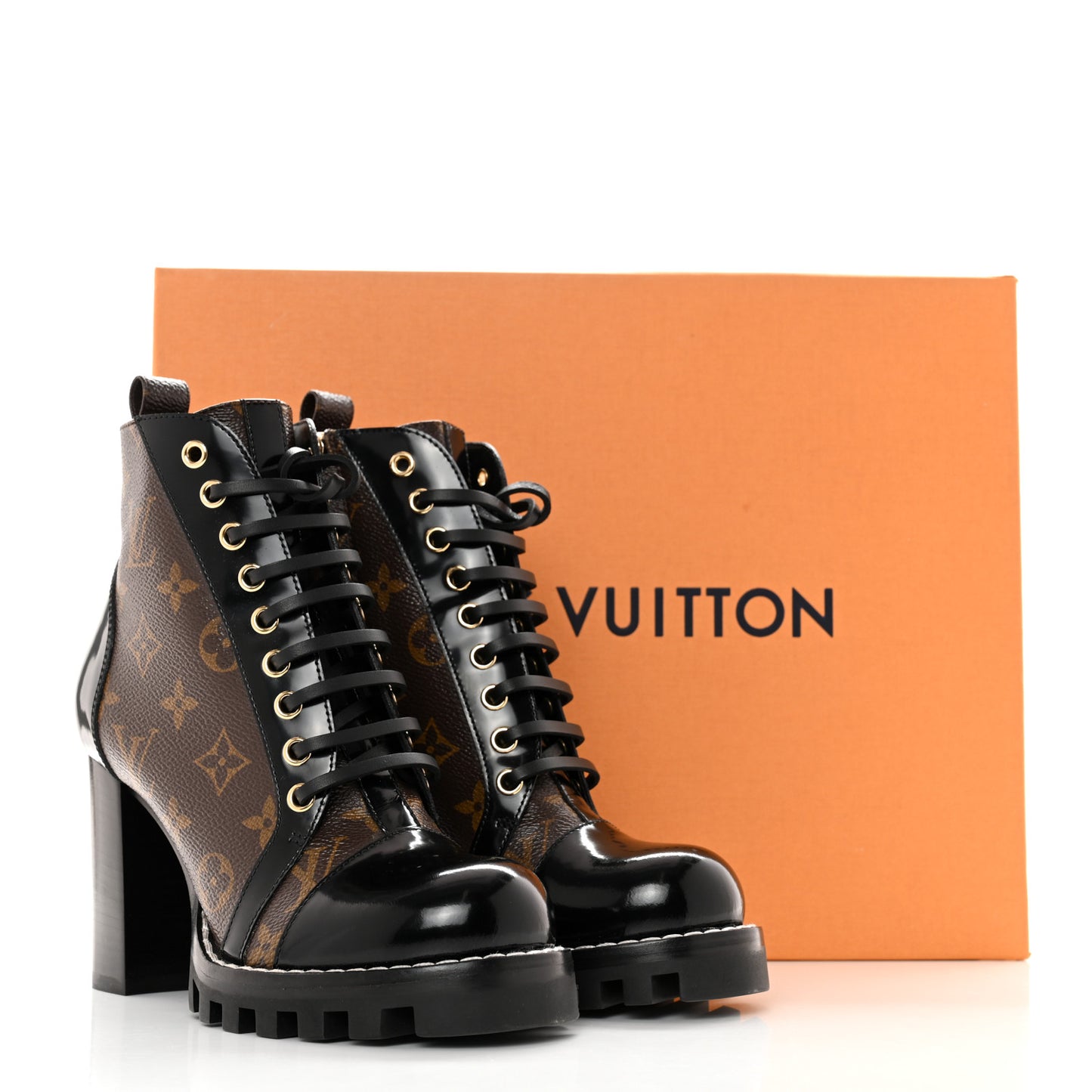 Patent Calfskin Monogram Star Trail Ankle Boots 36.5 Black