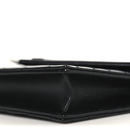 Saint Laurent Grain De Poudre Matelasse Chevron Monogram Monochrome Envelope Chain Wallet Black 9 of 10