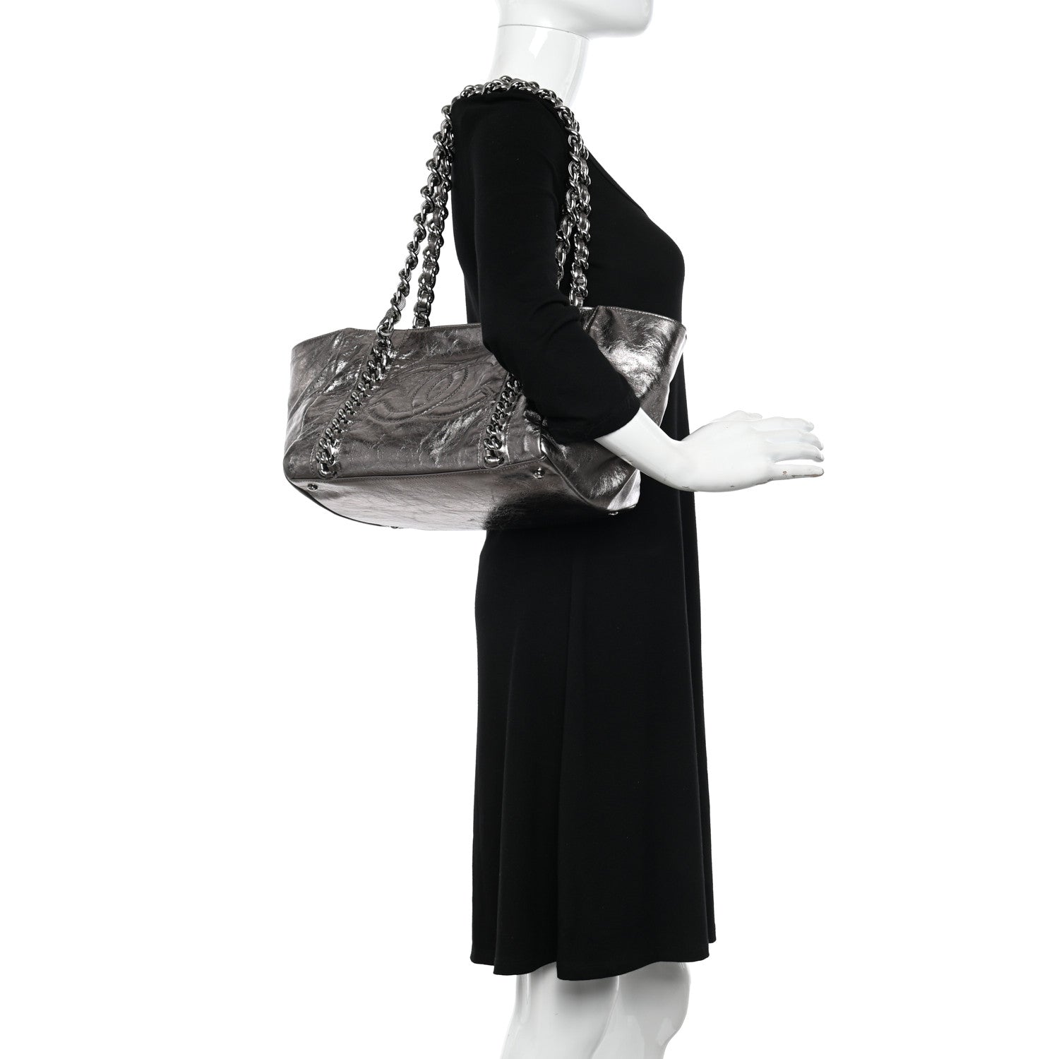 Chanel Metallic Cracked Calfskin Modern Chain Tote Dark Silver 2 of 10