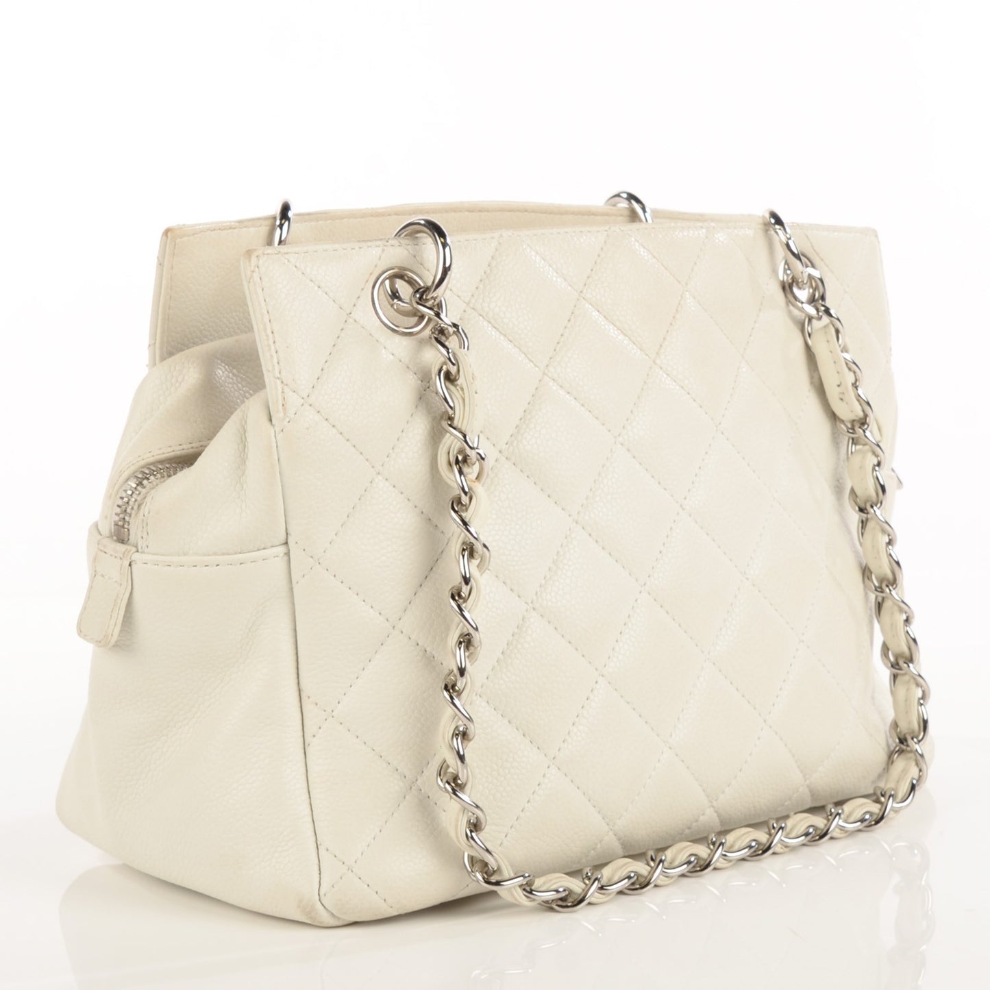 Caviar Quilted Petit Timeless Tote PTT White