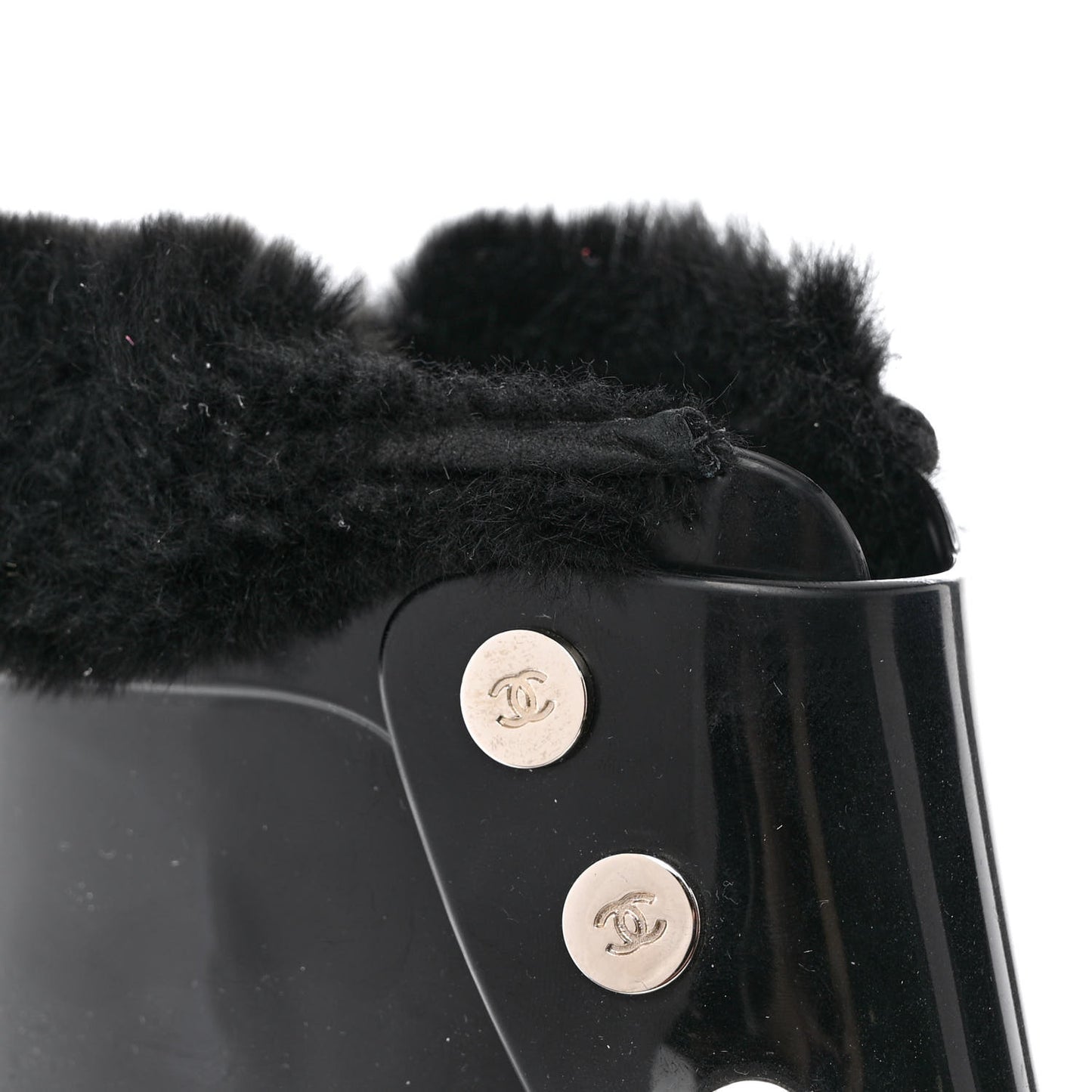 Rubber Rabbit Fur Lace Up Rain Boots 39 Black