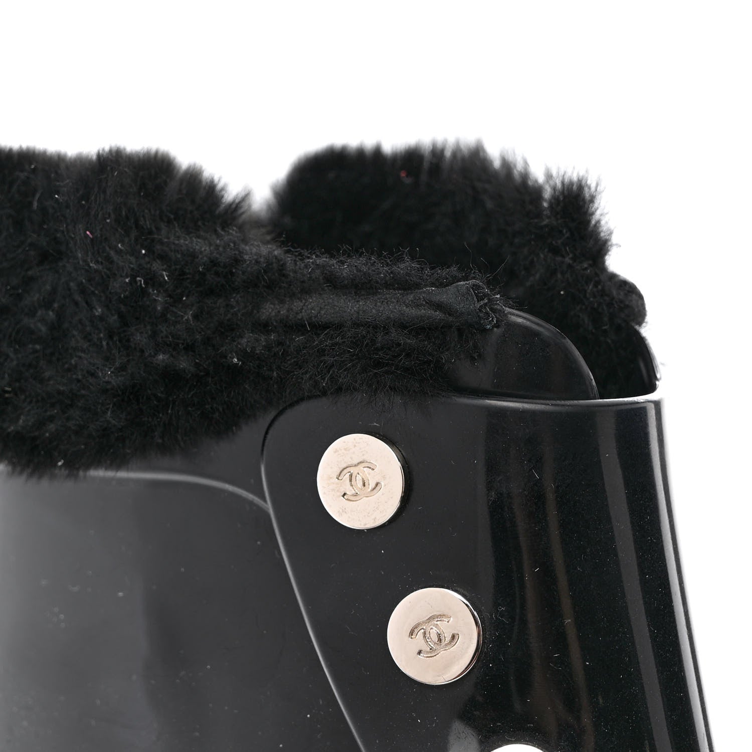 Chanel Rubber Rabbit Fur Lace Up Rain Boots 39 Black 7 of 8