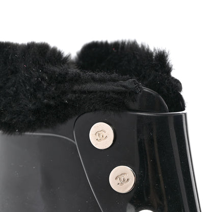Chanel Rubber Rabbit Fur Lace Up Rain Boots 39 Black 7 of 8