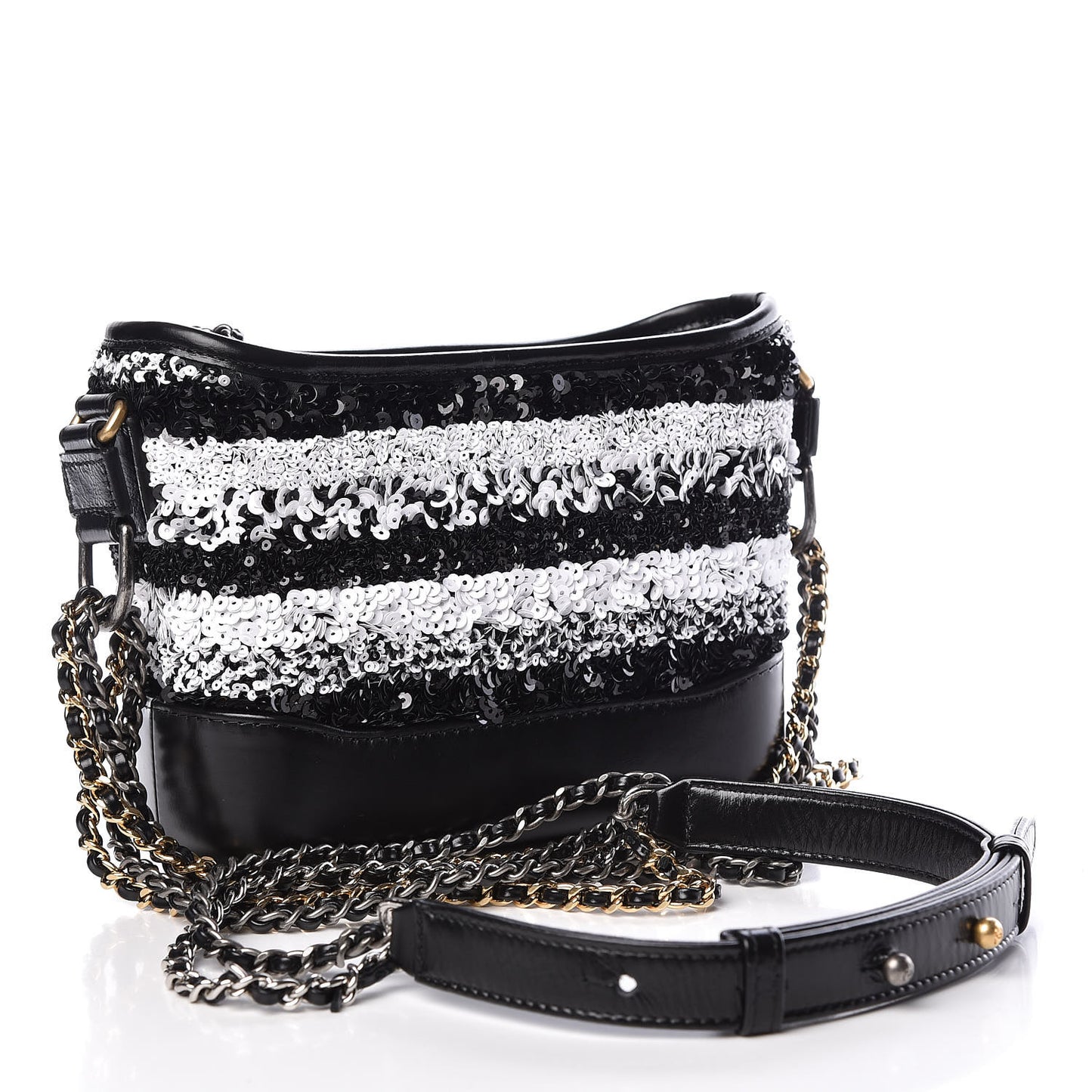 Sequin Calfskin Small Gabrielle Hobo Black White