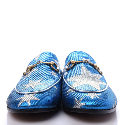 Gucci Lurex Calfskin Starry Sky Womens Jordaan Loafers 39.5 Bluette Silver 2 of 11