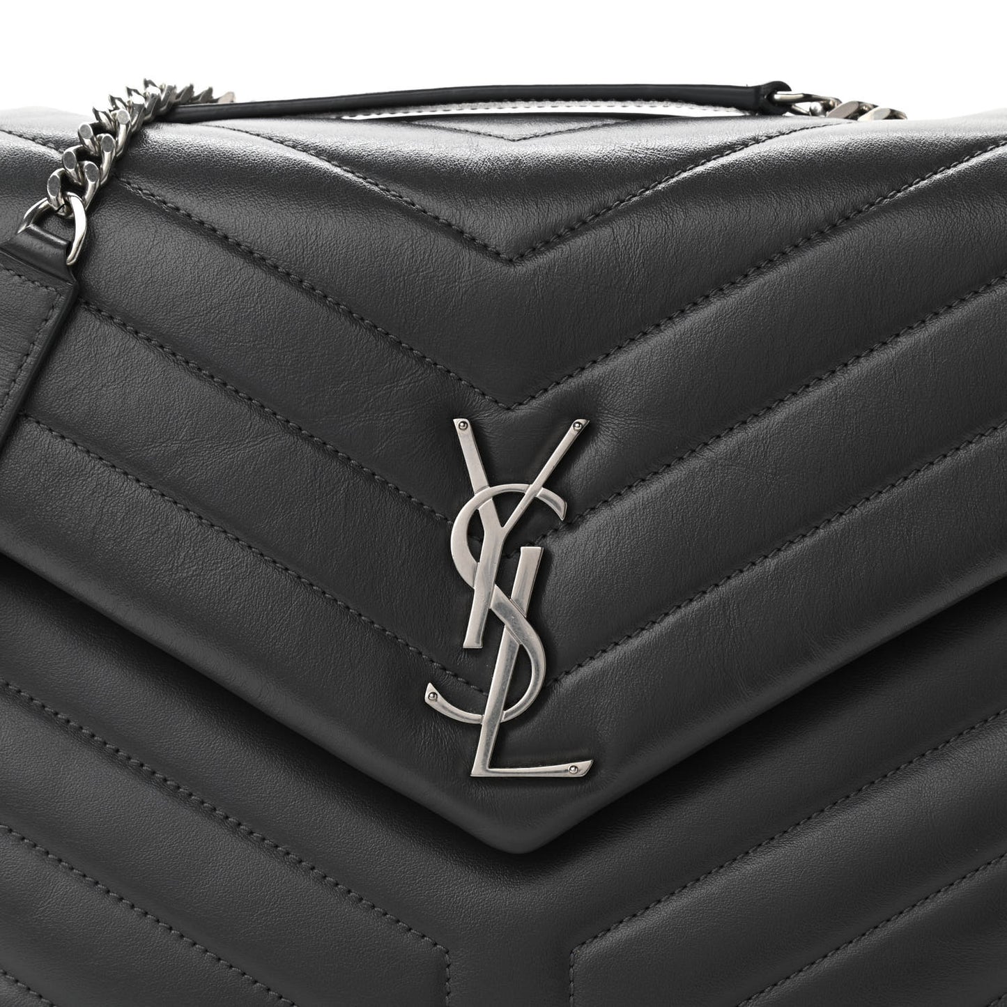 Calfskin Y Quilted Monogram Medium Loulou Chain Satchel Grey