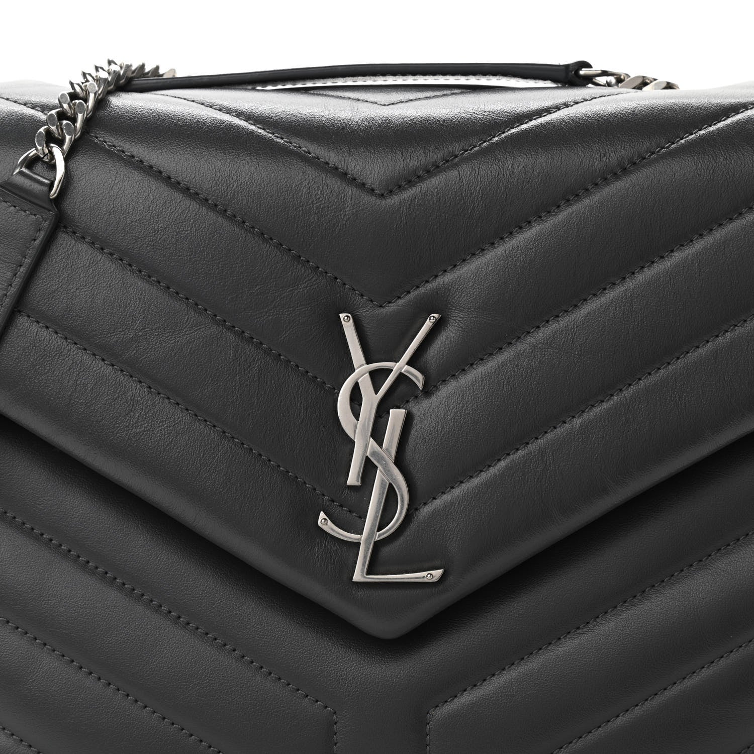 Saint Laurent Calfskin Y Quilted Monogram Medium Loulou Chain Satchel Grey 7 of 9