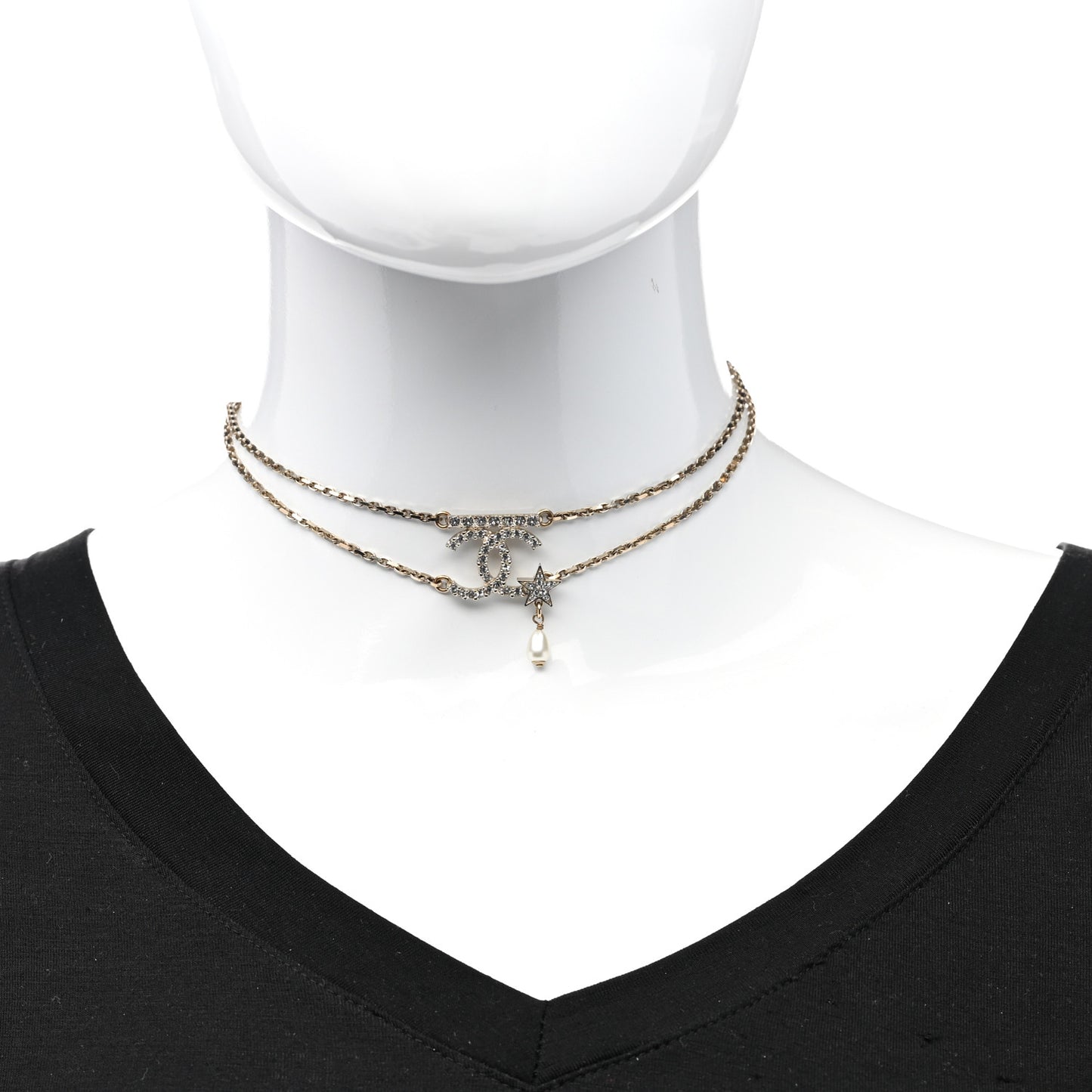 Pearl Crystal CC Star Choker Necklace Gold