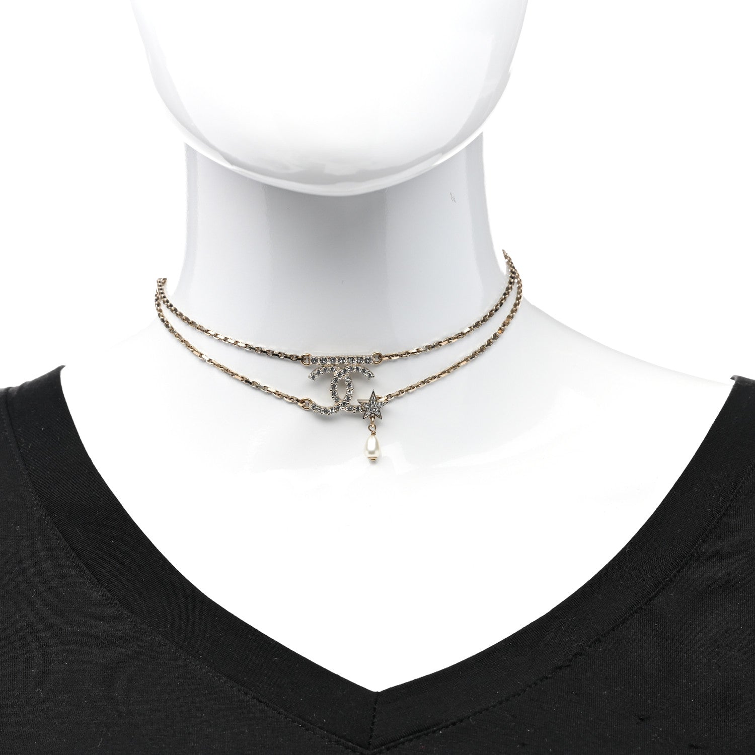 Chanel Pearl Crystal CC Star Choker Necklace Gold 2 of 5