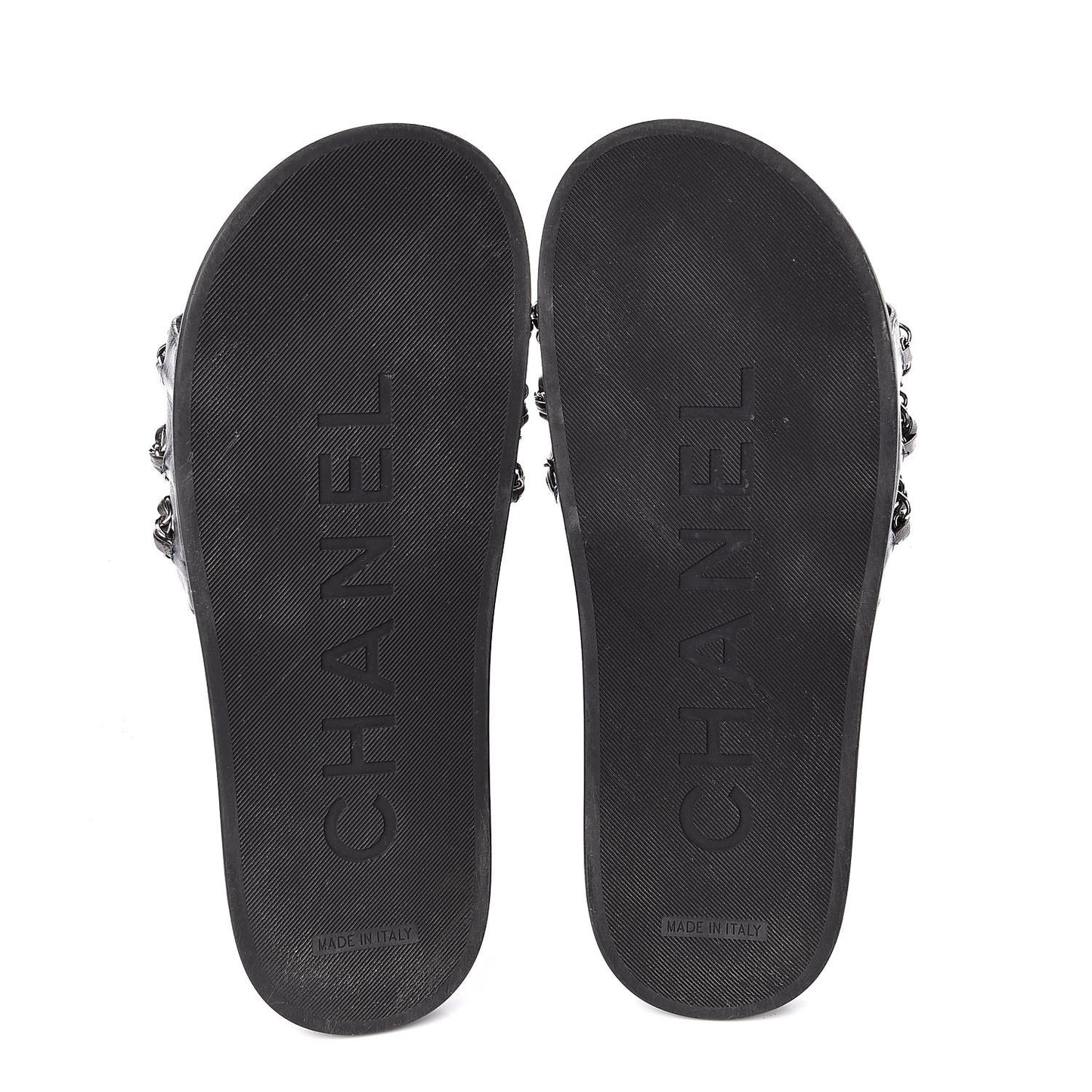 Lambskin Chain Flat Sandals 37 Dark Blue