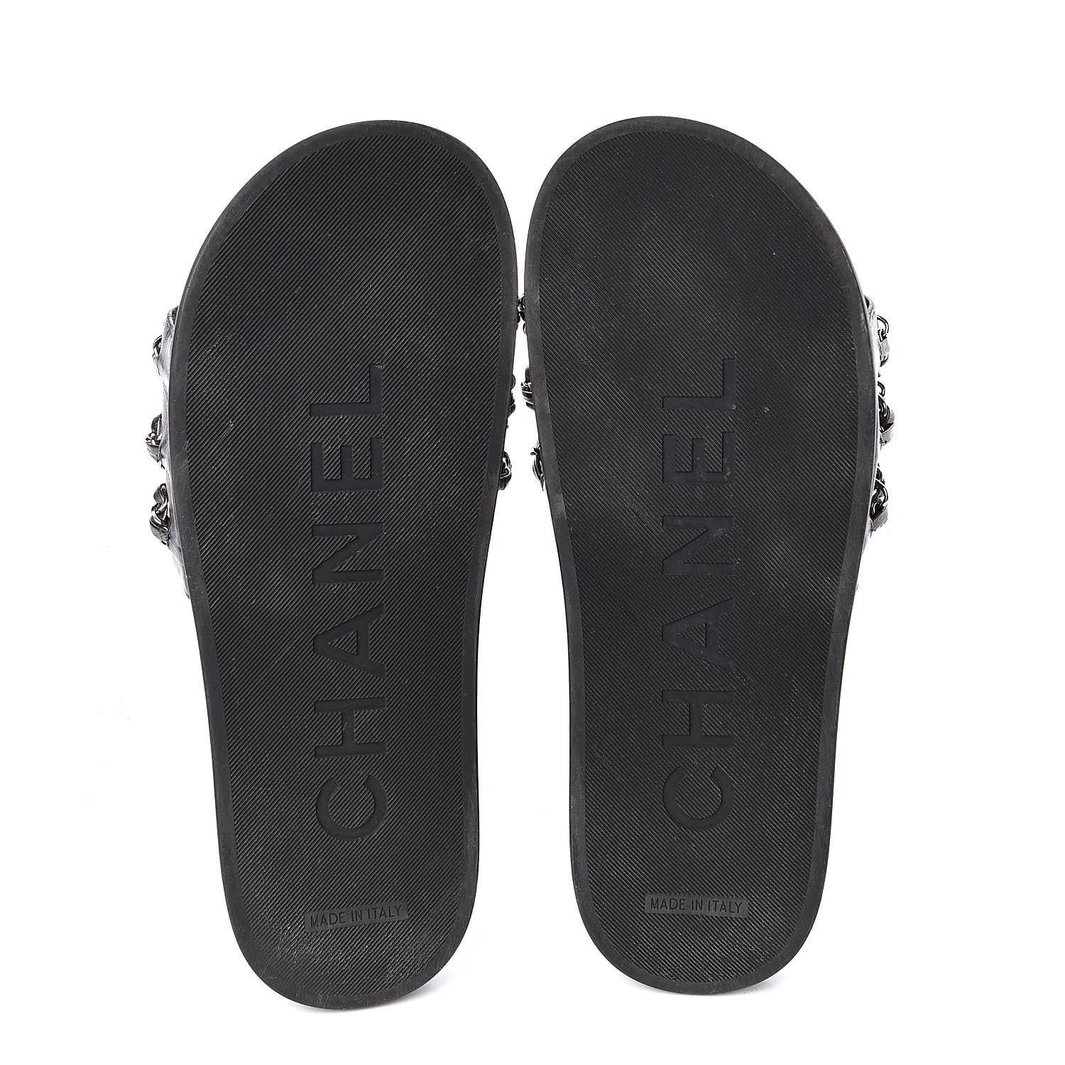 Chanel Lambskin Chain Flat Sandals 37 Dark Blue 7 of 11
