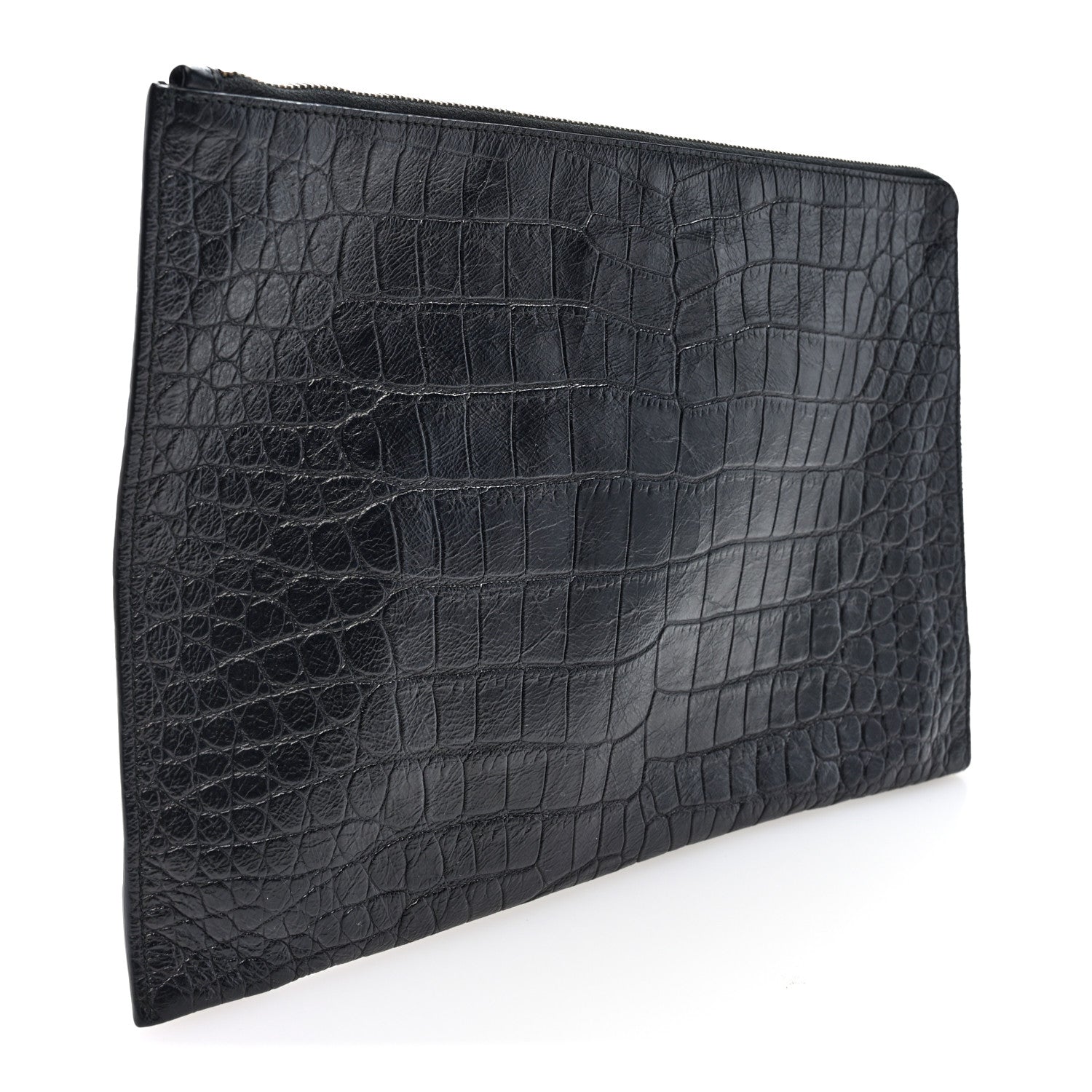 Balenciaga Crocodile Embossed Giant 12 Gold Hardware Pouch Clutch