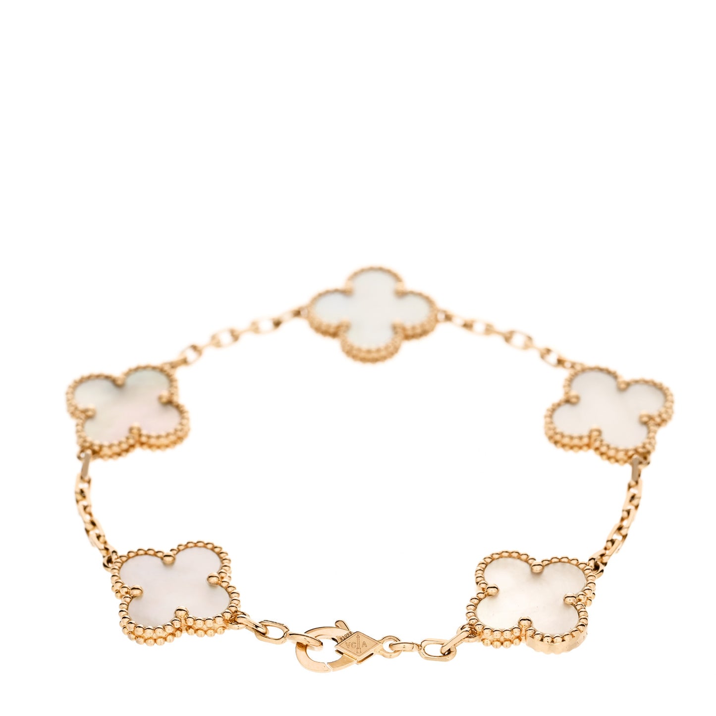 18K Yellow Gold Mother of Pearl 5 Motifs Vintage Alhambra Bracelet