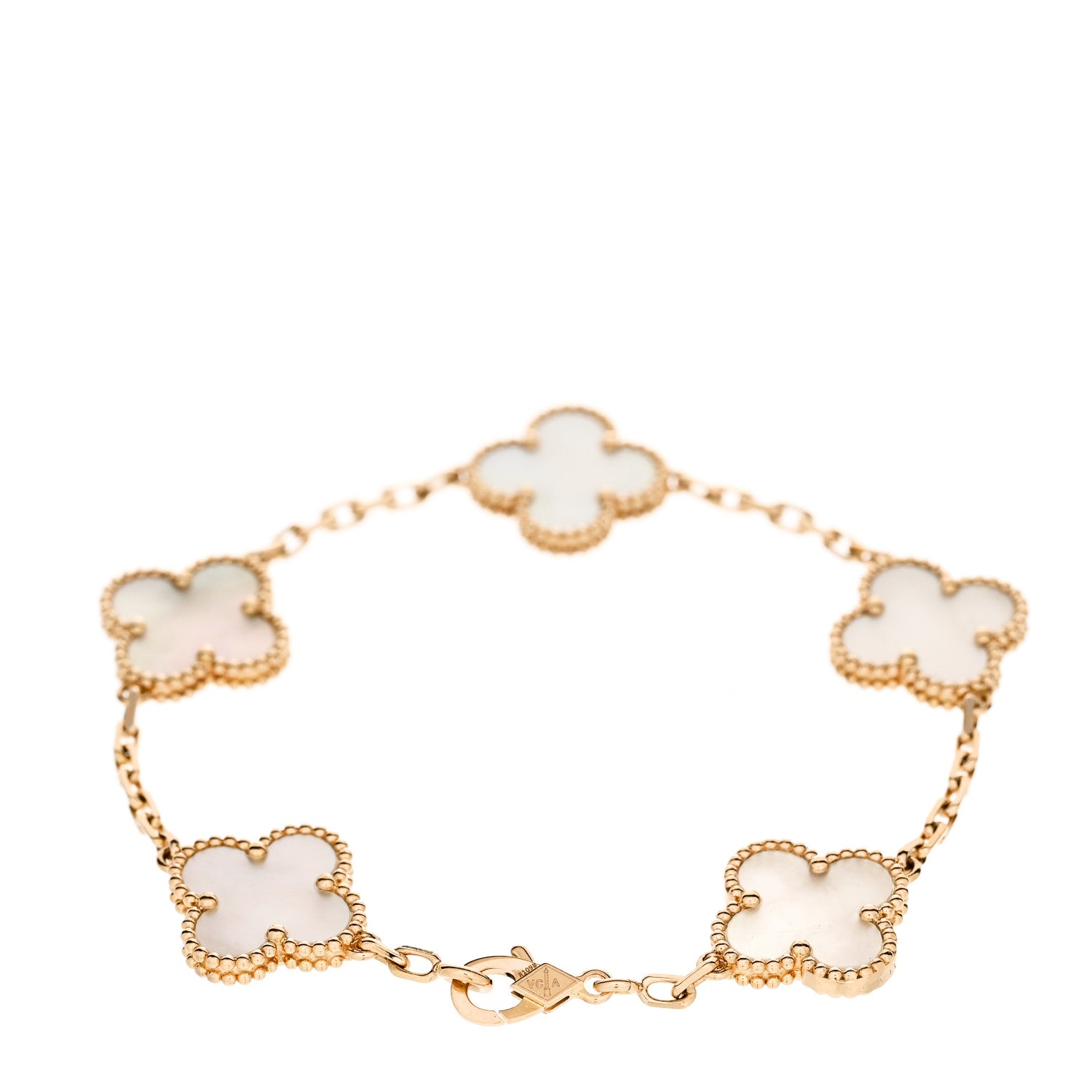 Van Cleef & Arpels 18K Yellow Gold Mother of Pearl 5 Motifs Vintage Alhambra Bracelet 2 of 5