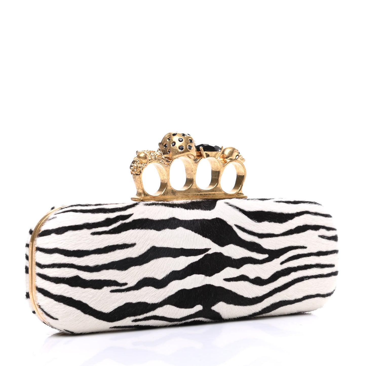Calf Hair Zebra Print Knuckle Box Clutch