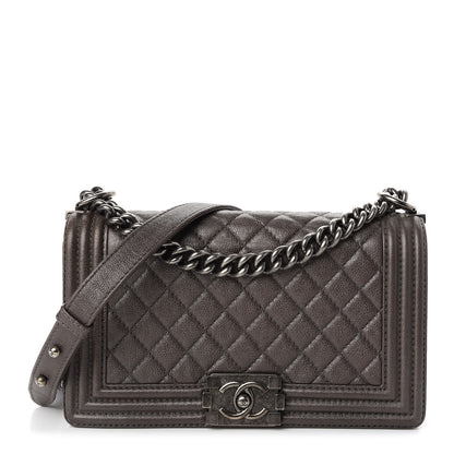 Chanel Metallic Calfskin Quilted Medium Boy Flap Dark Silver 1 of 8