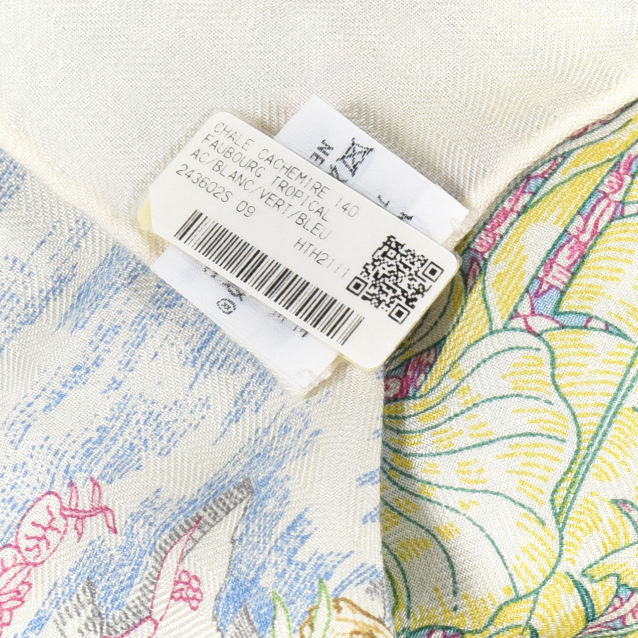 Hermes Cashmere Silk Faubourg Tropical Shawl 140 White Vert Bleu 5 of 5