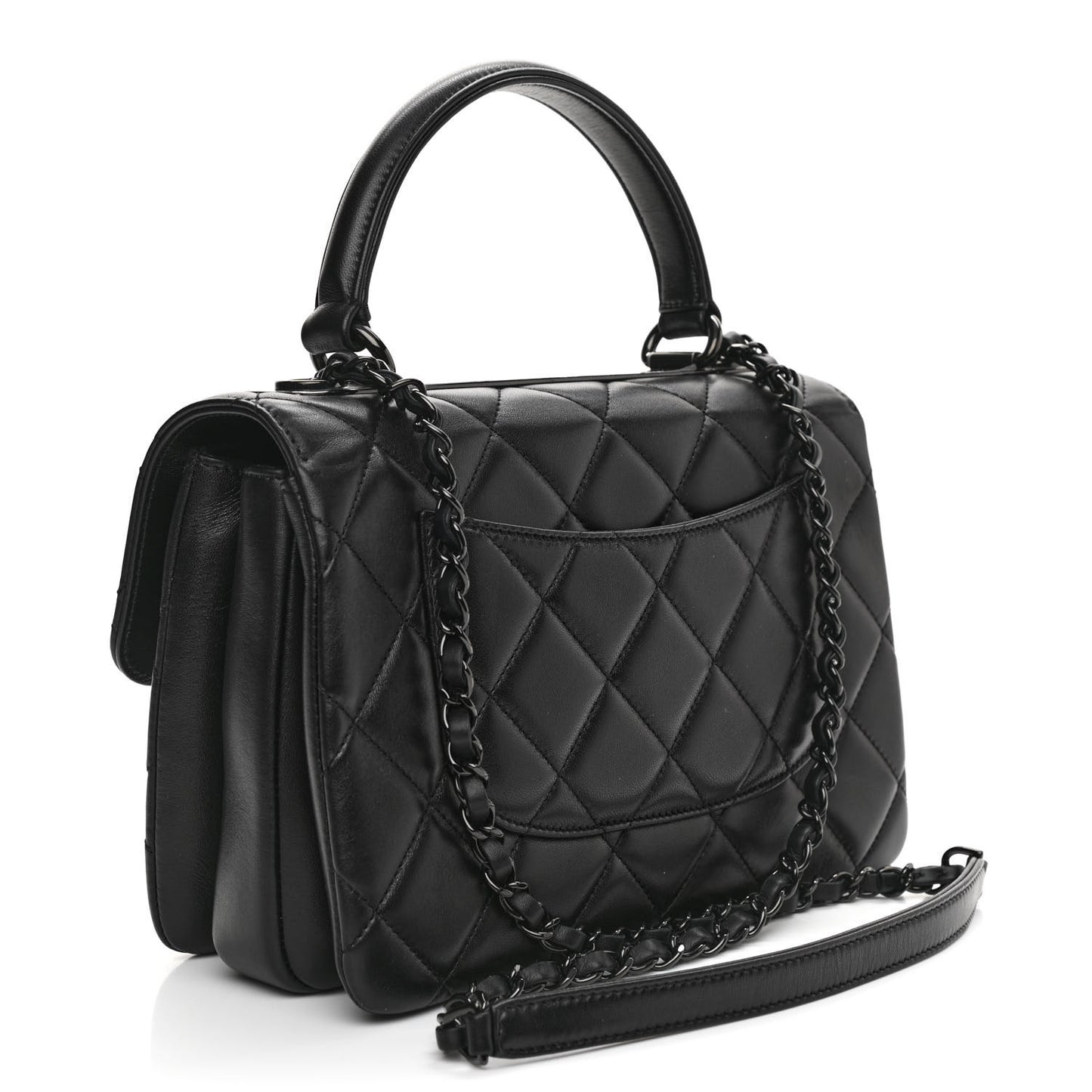 Lambskin Quilted Small Trendy CC Dual Handle Flap Bag So Black