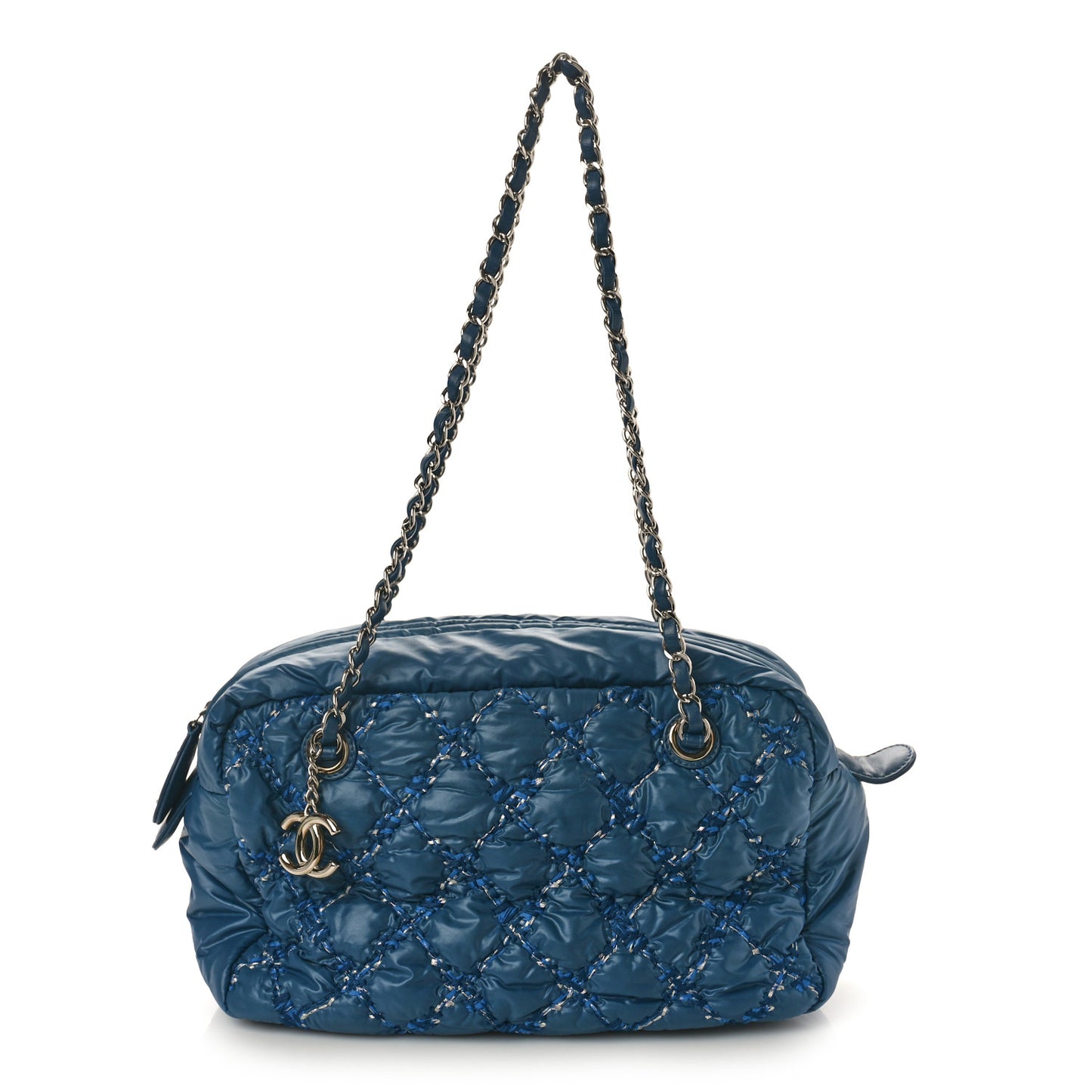 Nylon Quilted Tweed Stitch Bubble Camera Case Blue