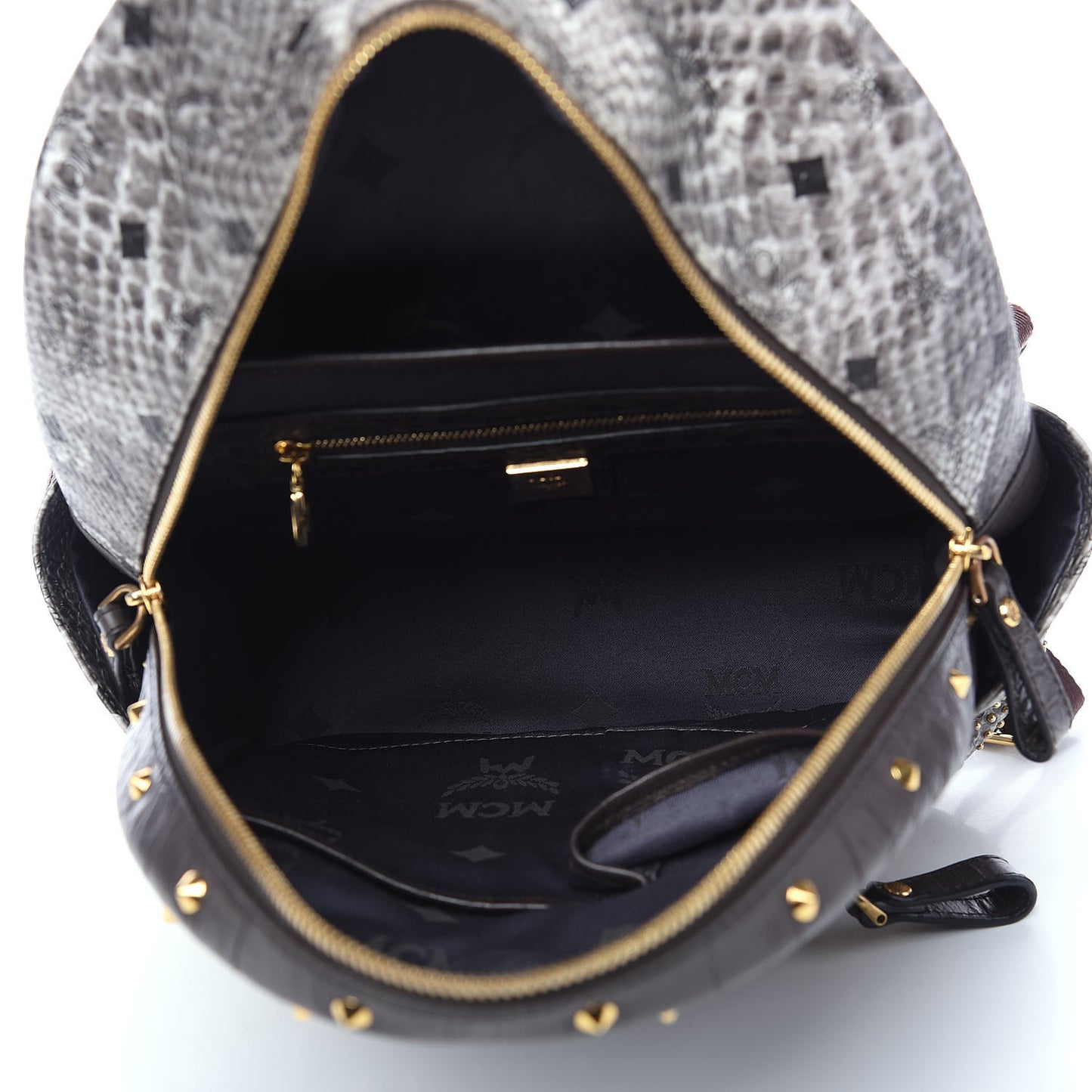 Visetos Snakeskin Printed Studded Small Stark Backpack Light Grey