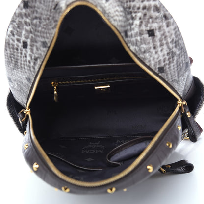 MCM Visetos Snakeskin Printed Studded Small Stark Backpack Light Grey 4 of 9