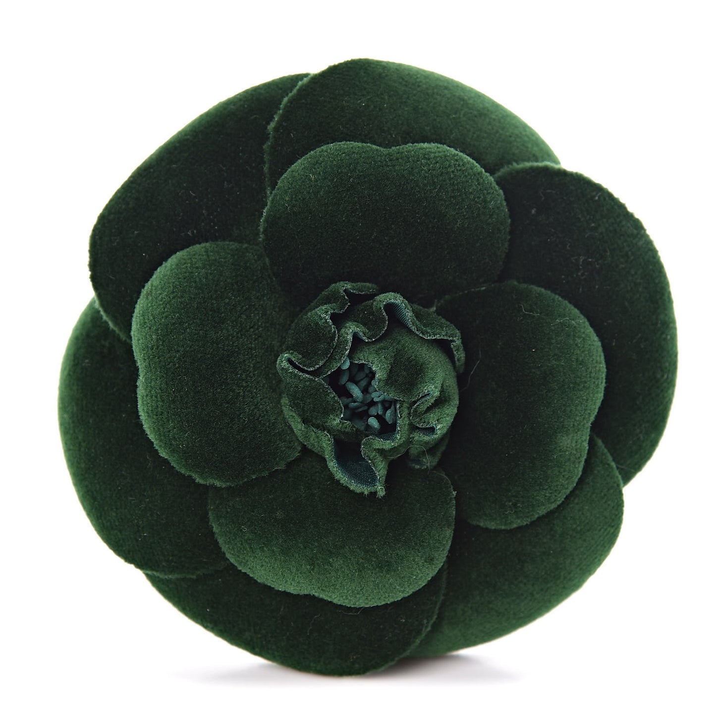 Velvet Camellia Brooch Pin Dark Green