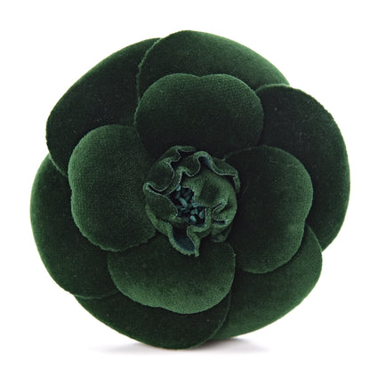 Chanel Velvet Camellia Brooch Pin Dark Green 1 of 5