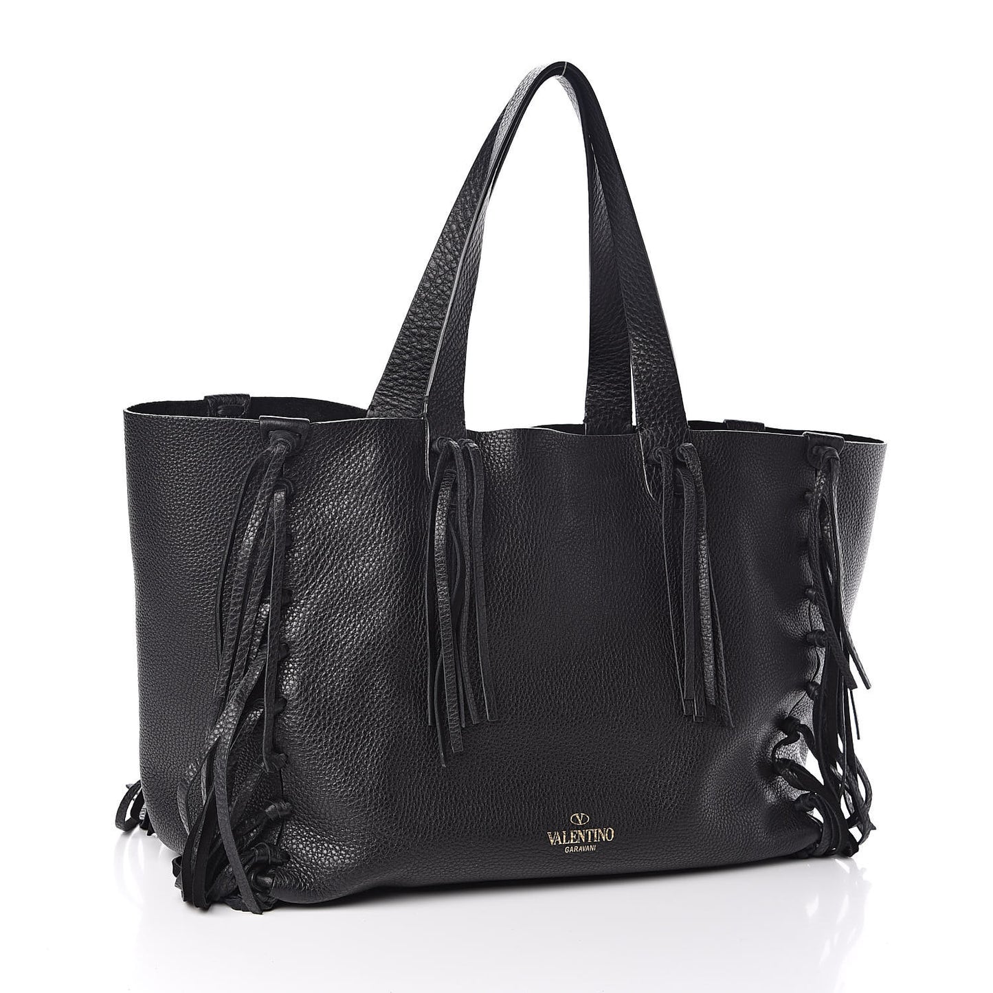 Grained Calfskin C-Rockee Fringe Tote Black