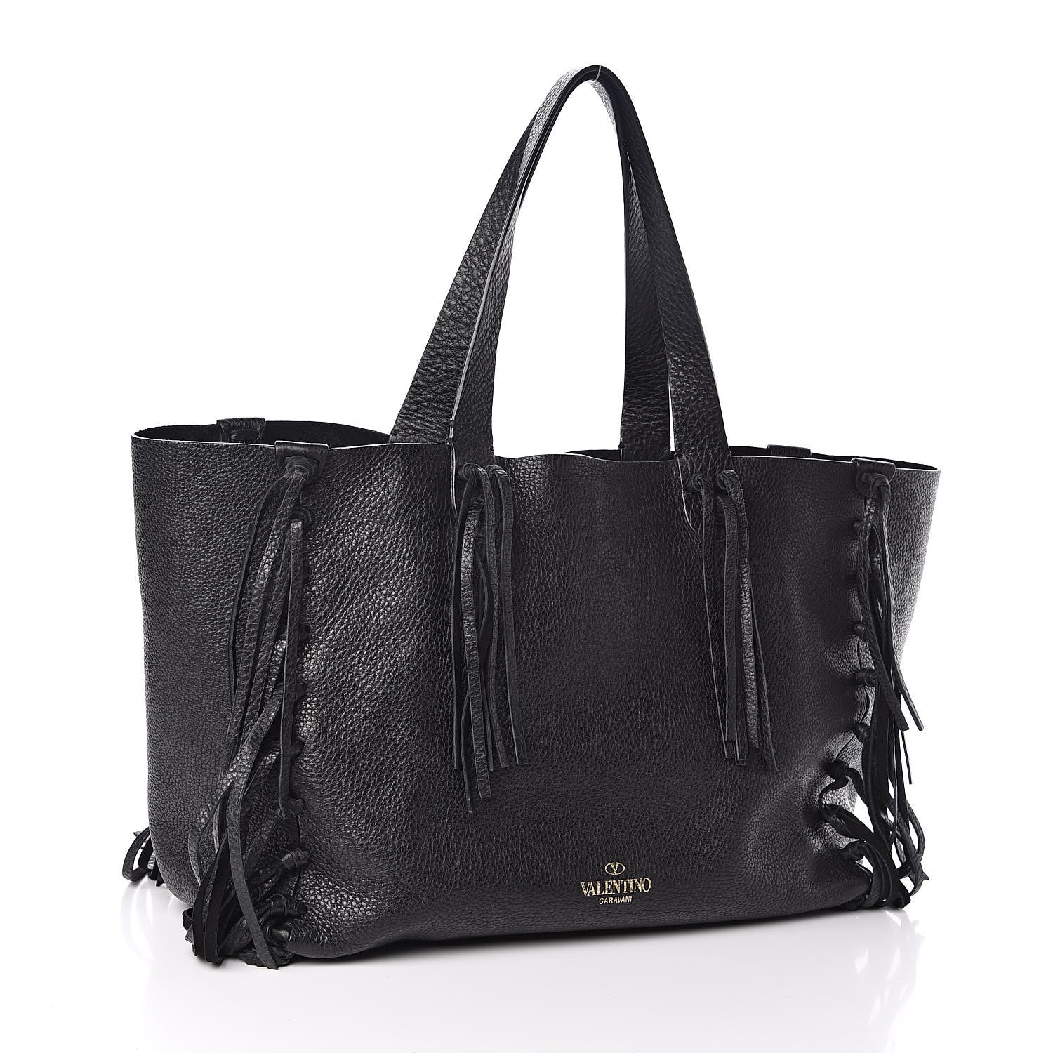 Valentino Garavani Grained Calfskin C-Rockee Fringe Tote Black 3 of 10