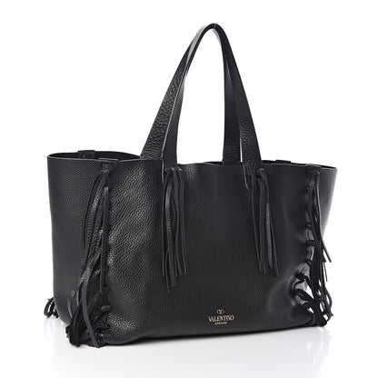 Valentino Garavani Grained Calfskin C-Rockee Fringe Tote Black 3 of 10